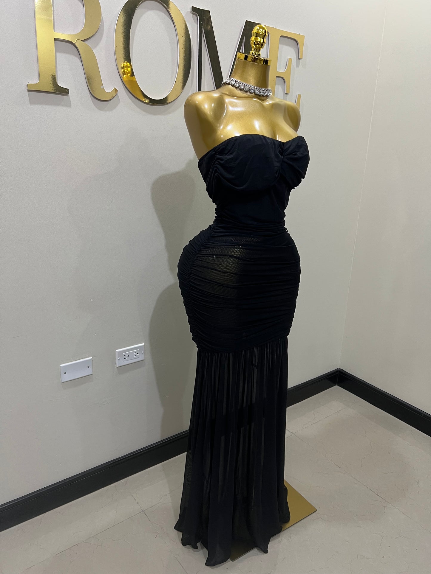 Sophie Off Shoulder Mesh Dress (Black)