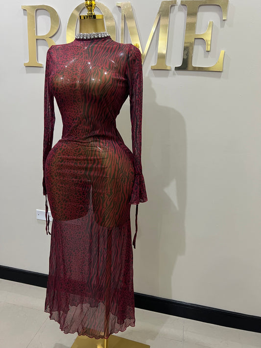 Adalaine Open Back Dress (Burgundy)