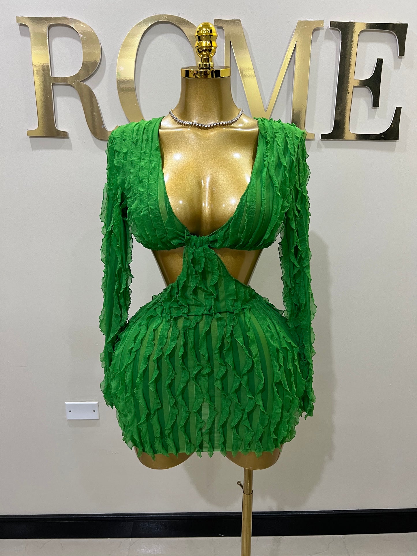 Lily Long Sleeve Mini Dress (Green)