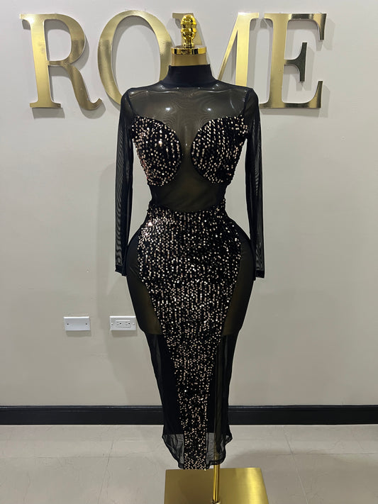 Leah Sequin Dress (Brown)