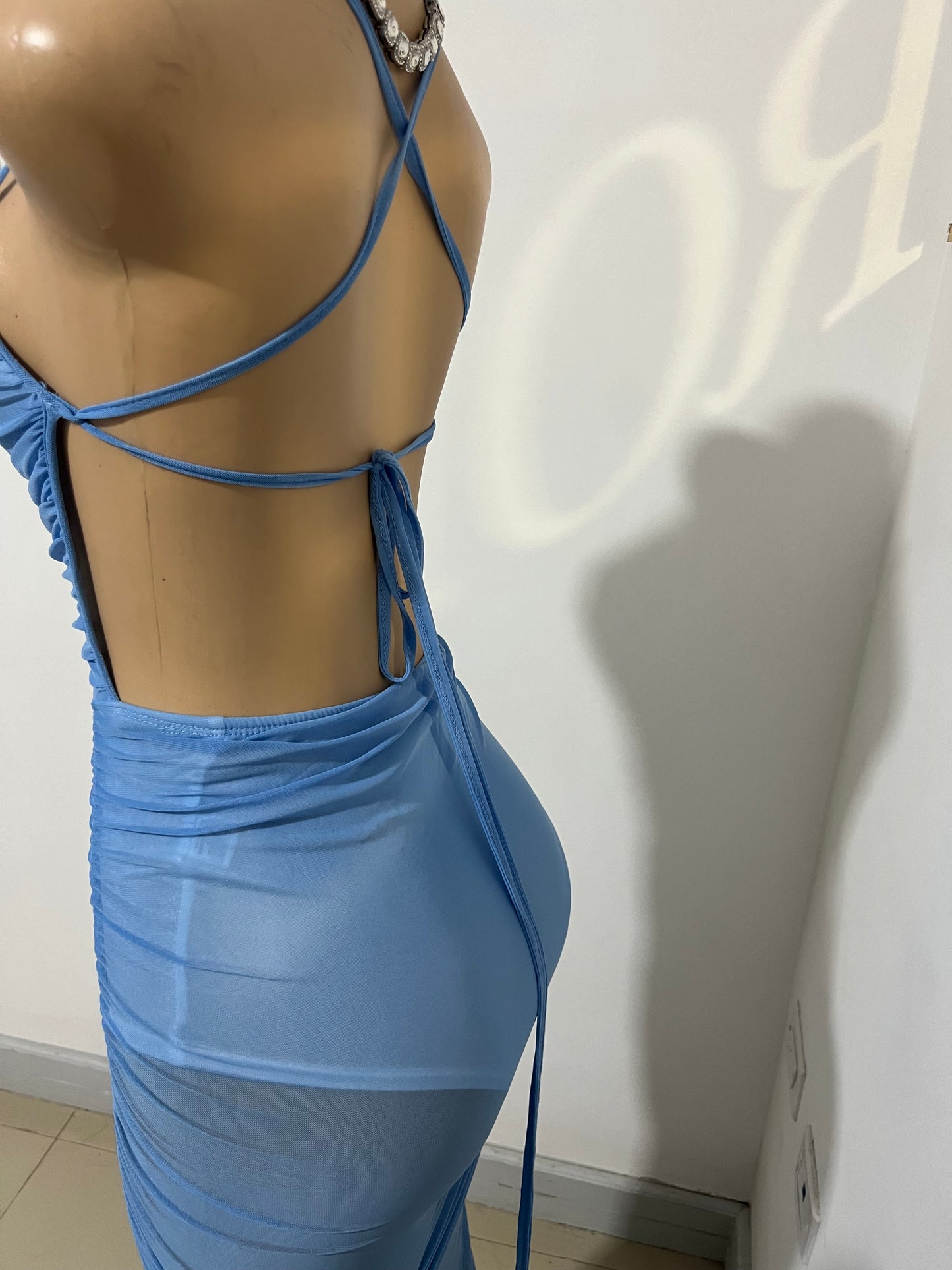 Jenna Sheer Bodysuit Dress (Blue)