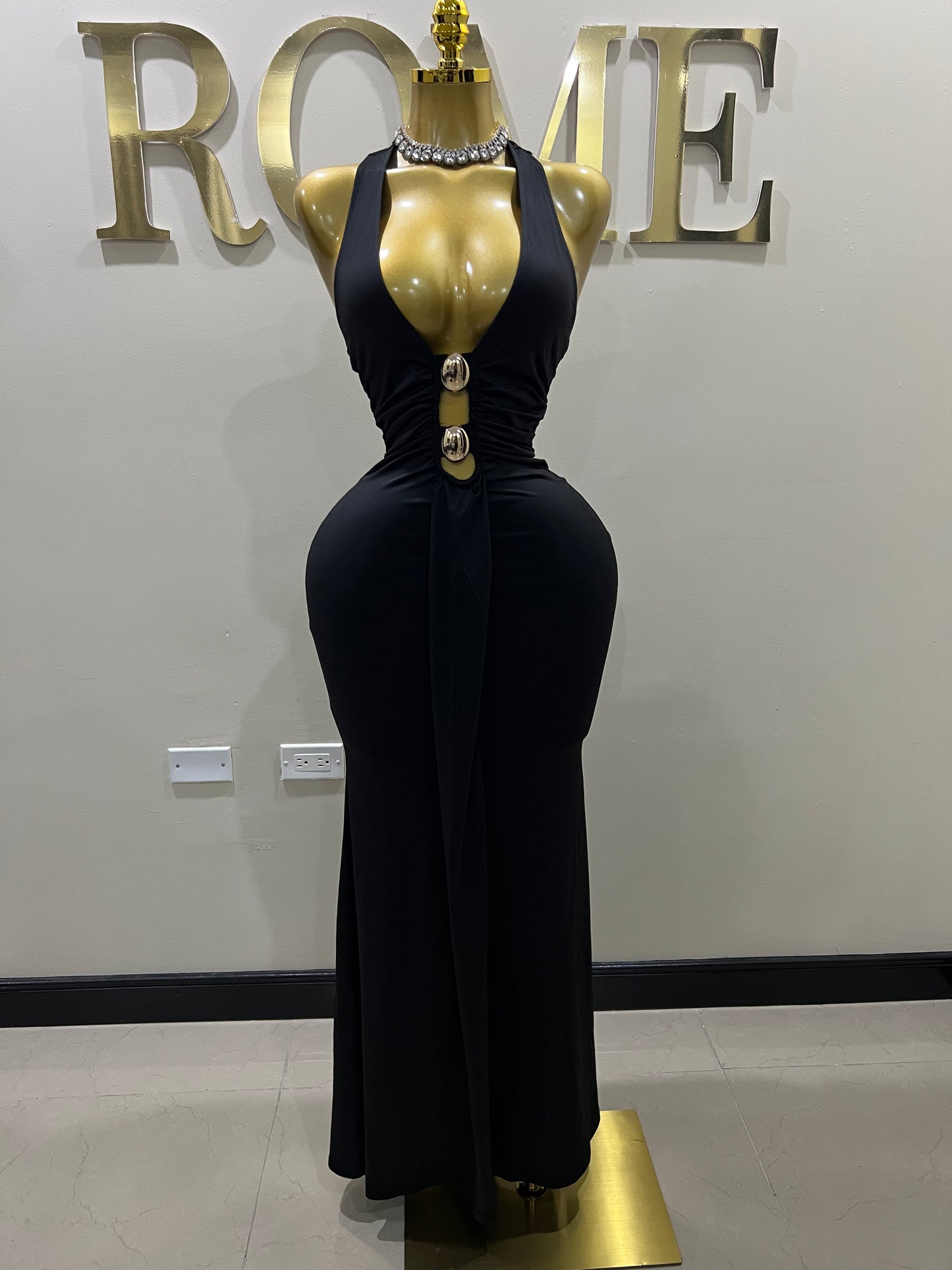 Chinelle Nara Halter Button Dress (Black)