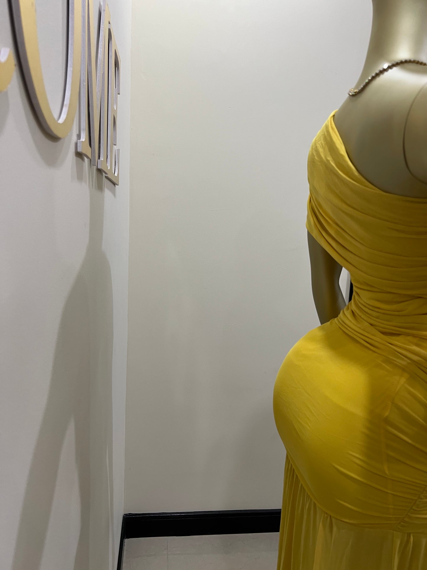 Nara Michelle Angle Mesh Split Dress (Yellow)