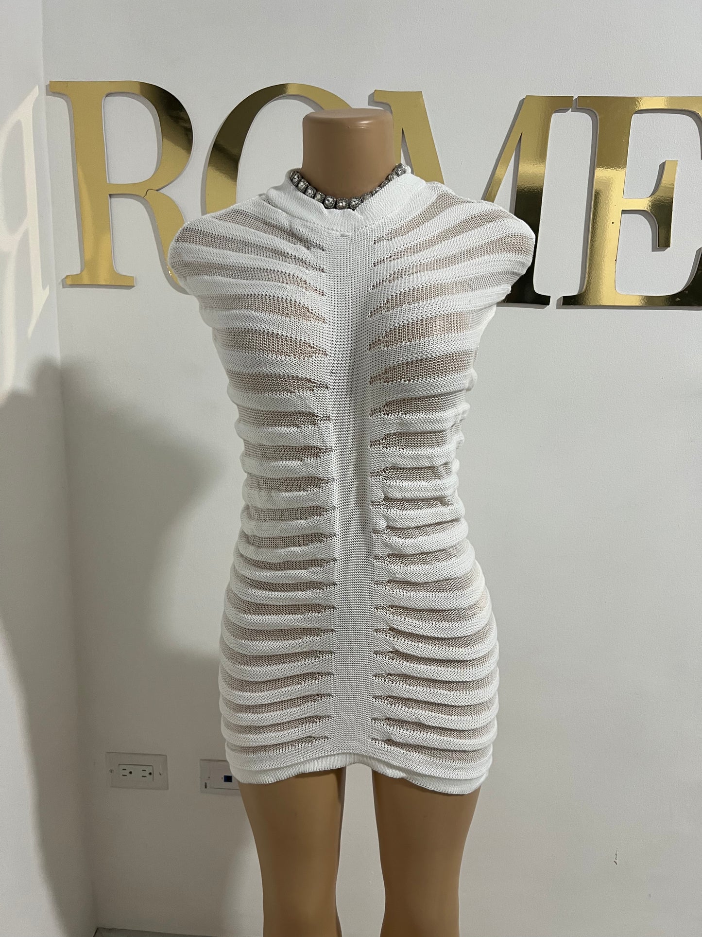 Jasmine Super Mini Crochet Dress (White)