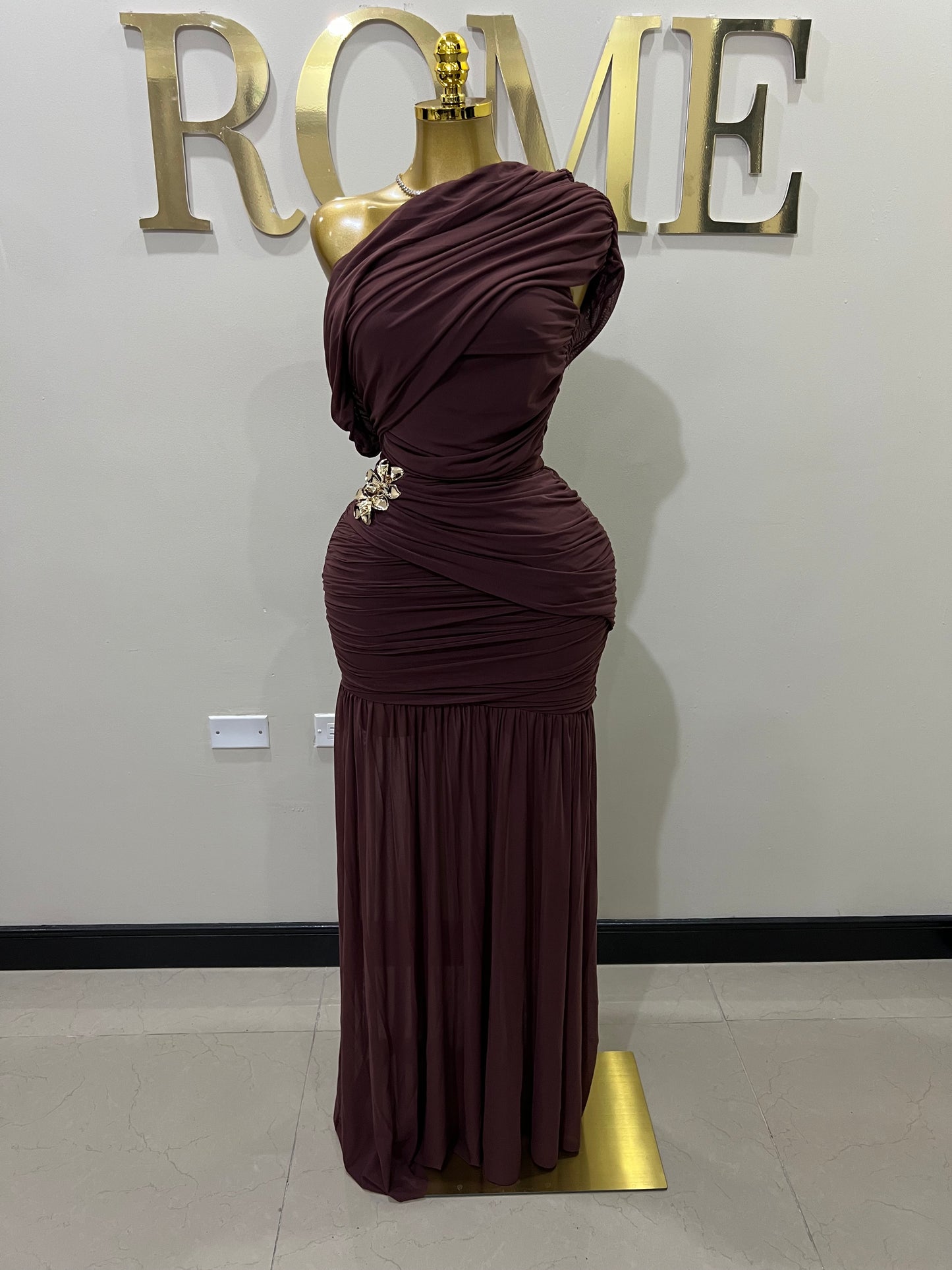Michelle Lydia Shoulder Dress (Chestnut)