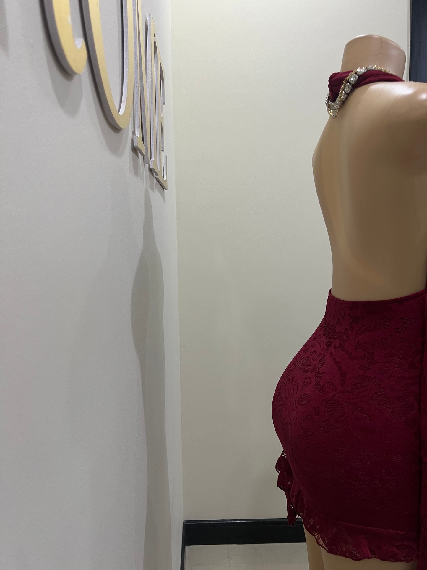 Trina Lace Backless Dress (Burgundy)