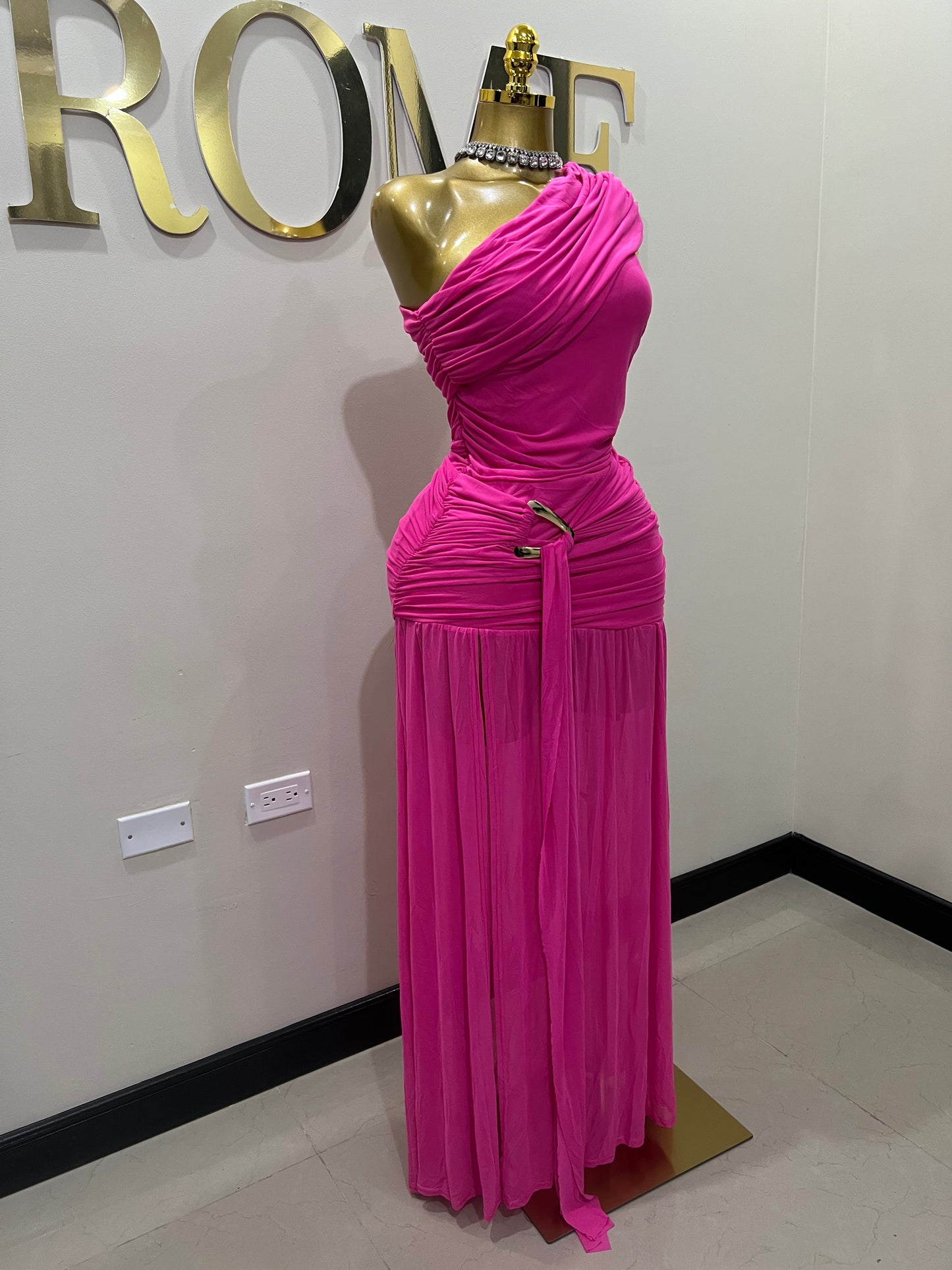 Nara Michelle Angle Mesh Split Dress (Pink)