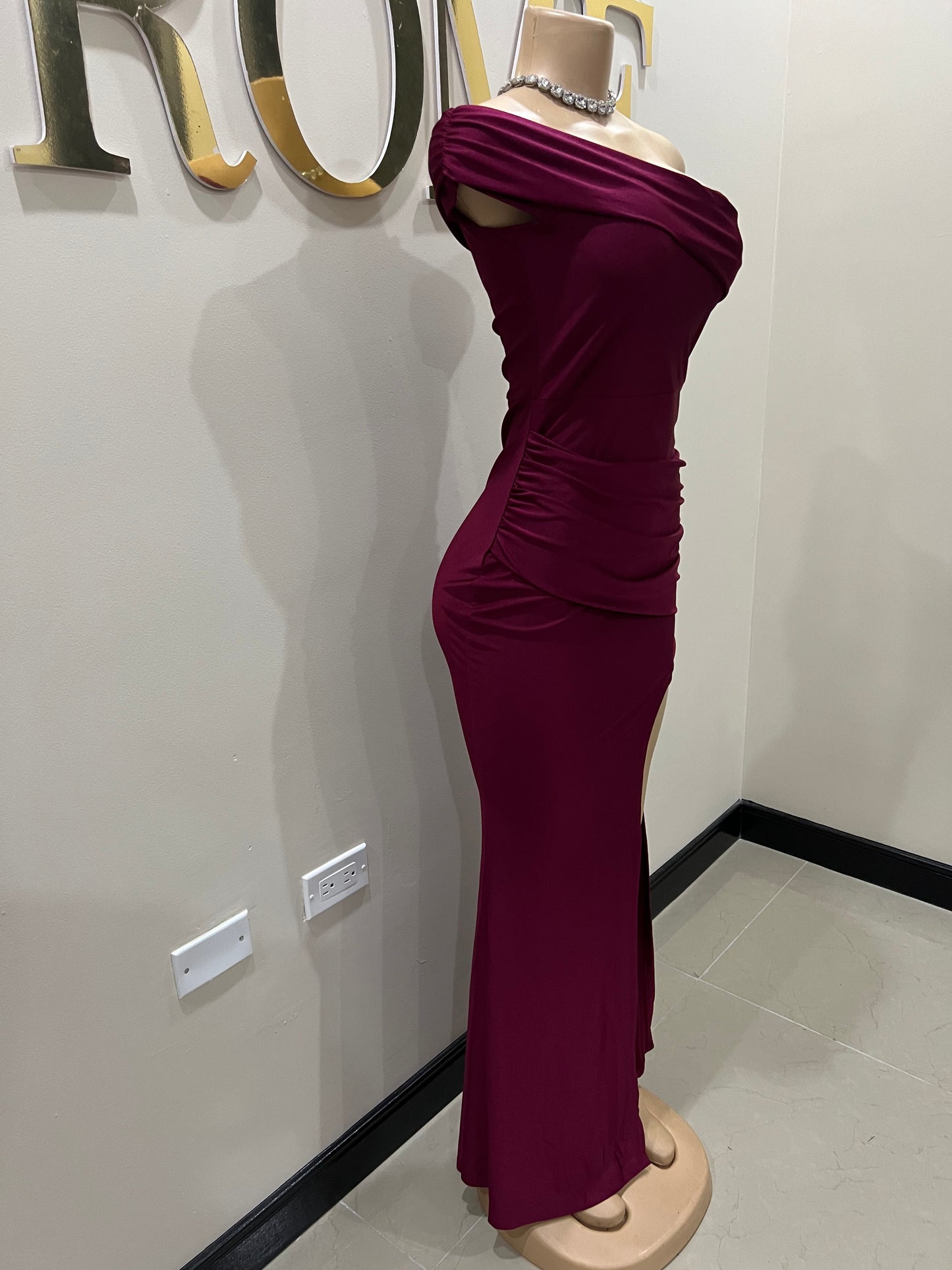 Kerry One Shoulder Dress (Deep Burgundy)