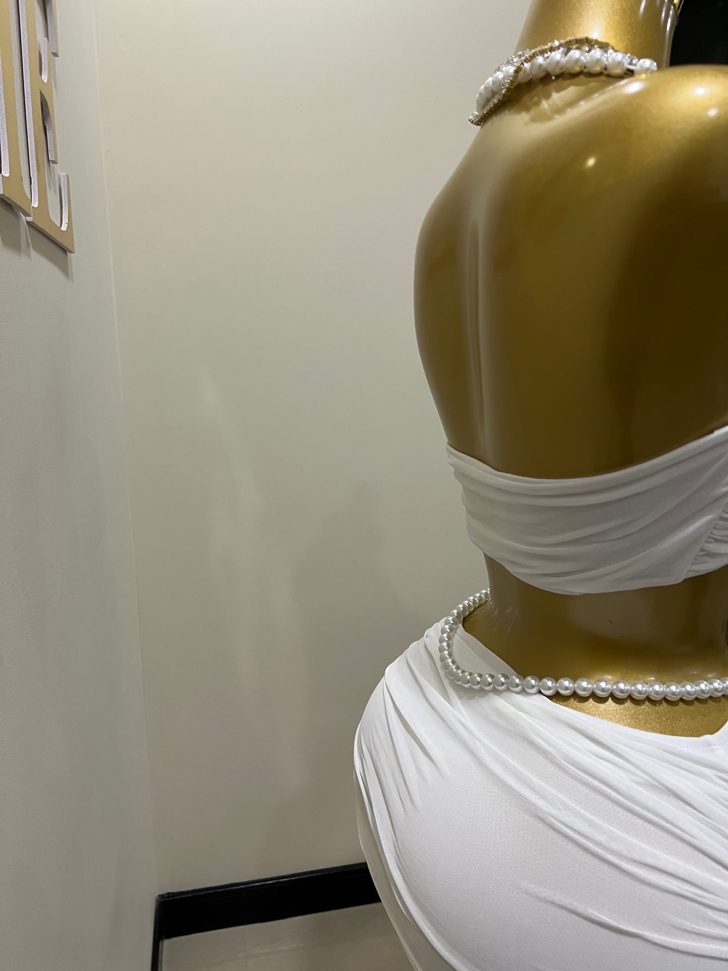 Emma Giselle Mesh Pearl Skirt Set (White)