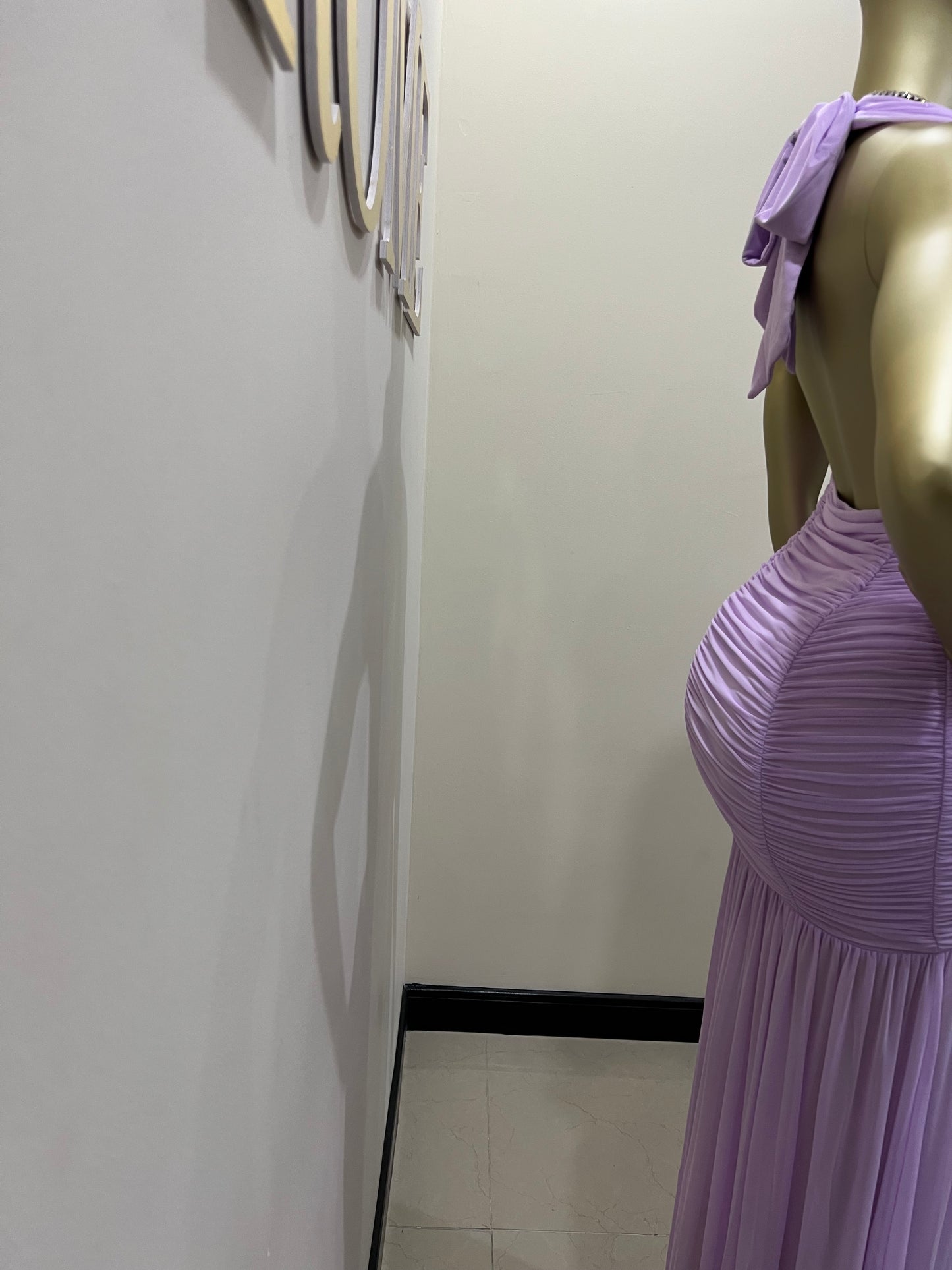 Michelle Grace Deep V Tie Split Dress (Lilac)