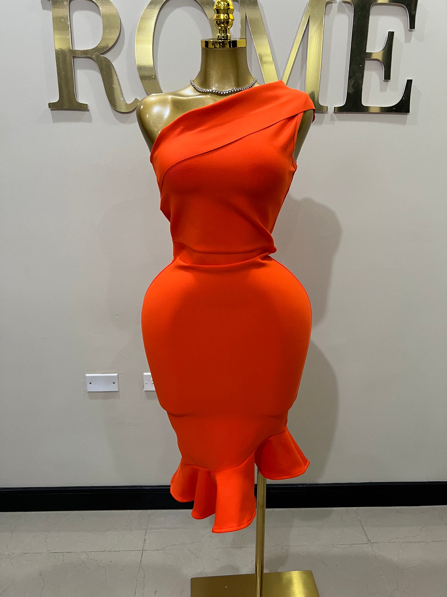 Olivia Bandage Glam Ruffle Dress (Orange)