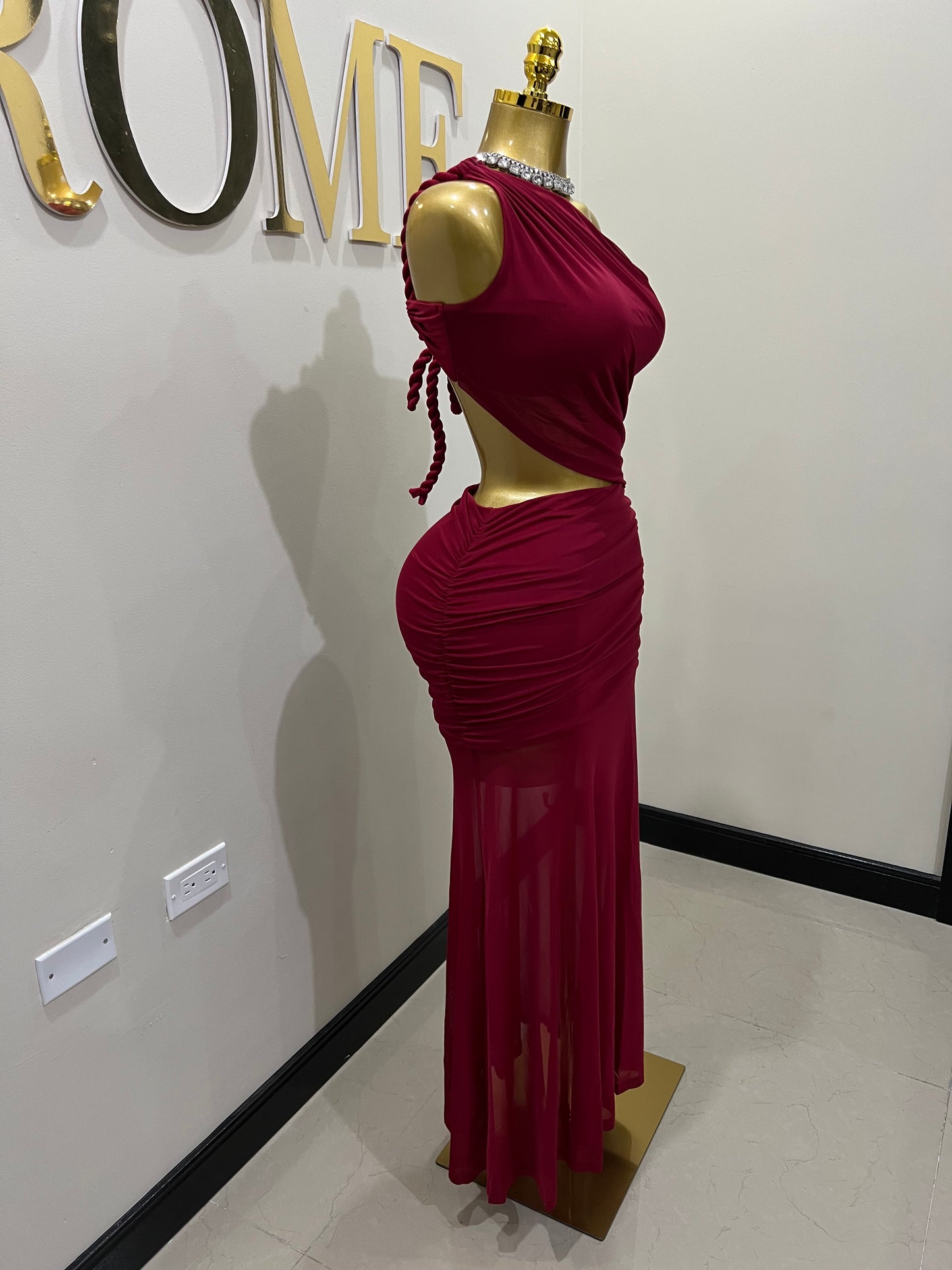 Emma Giselle Mesh Rope Dress (Burgundy)