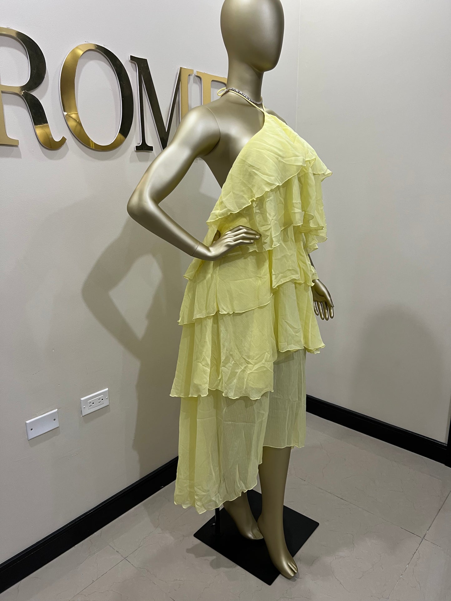 Rumi Ruffle Long Dress (Yellow)