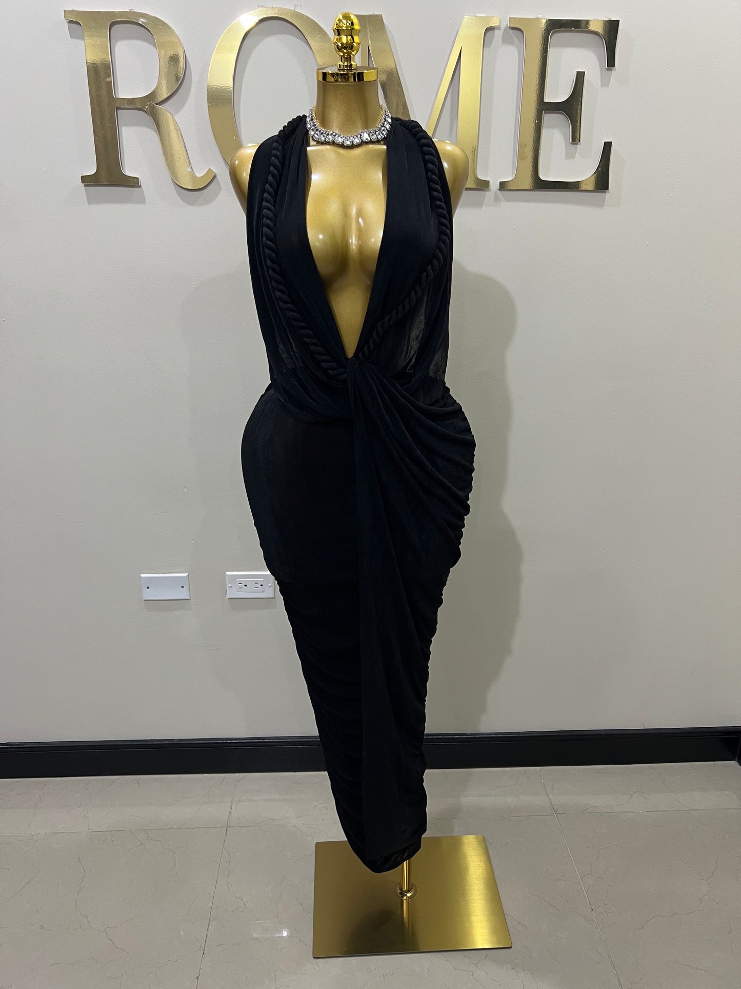 Cassie Long Rope Dress (Black)