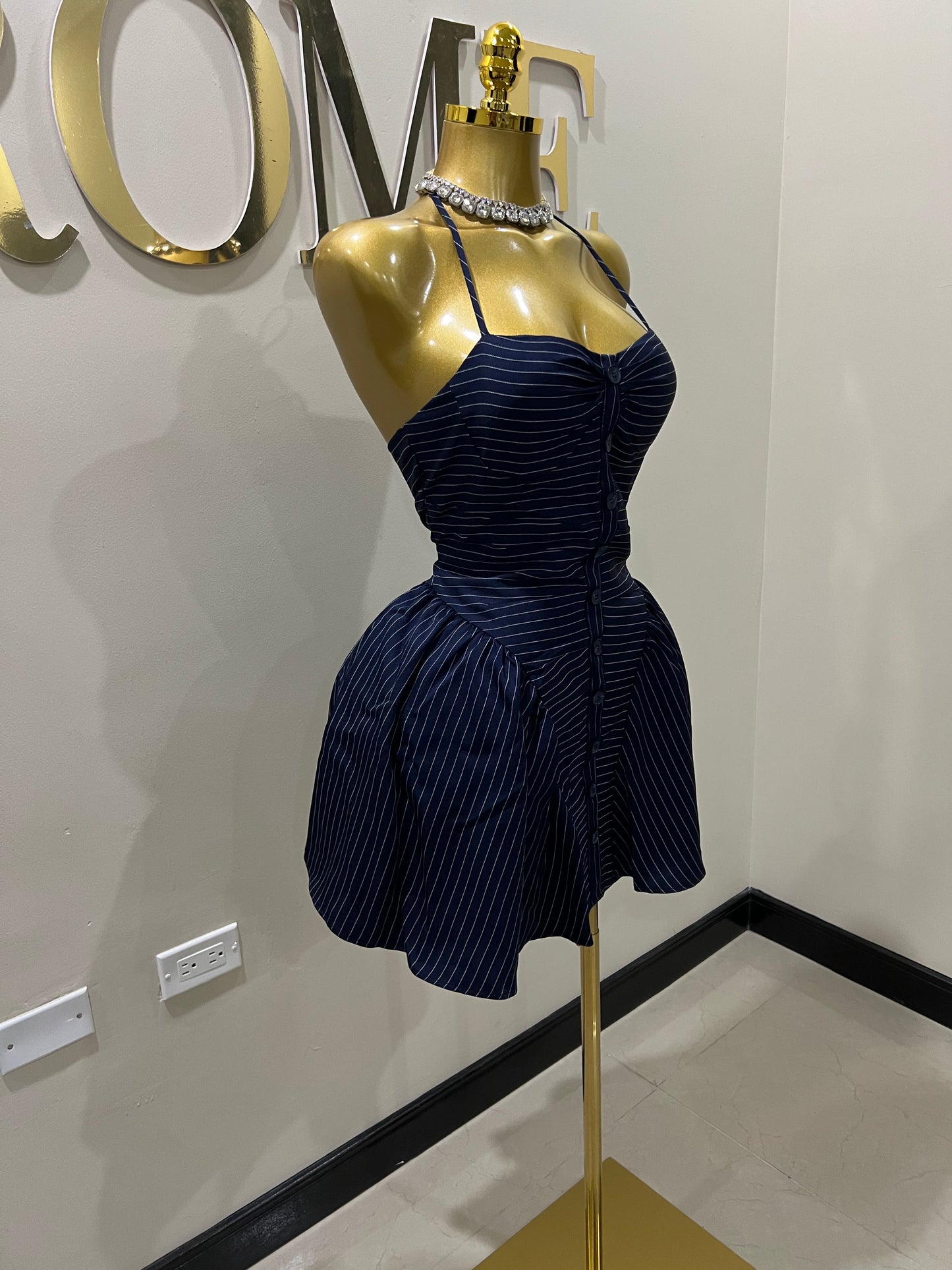 Pinstripe Diana Dress (Blue)