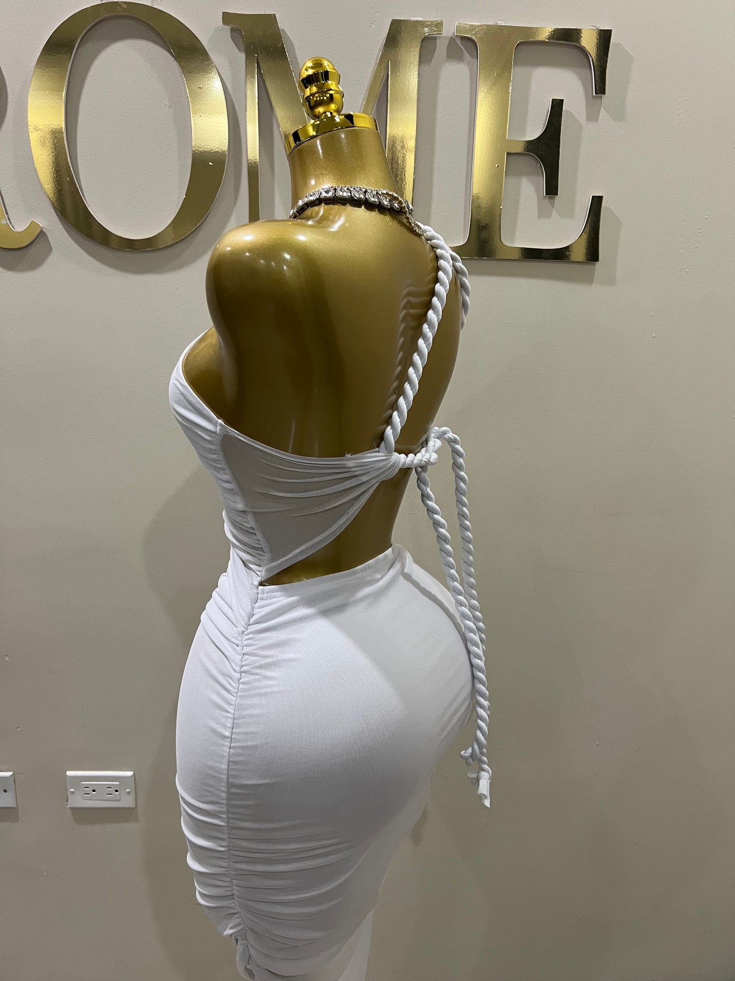 Emma Giselle Mesh Rope Dress (White)