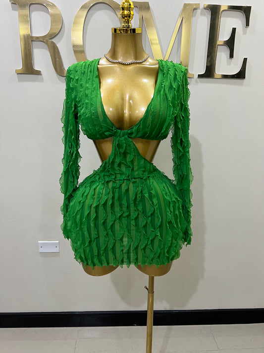 Lily Long Sleeve Mini Dress (Green)