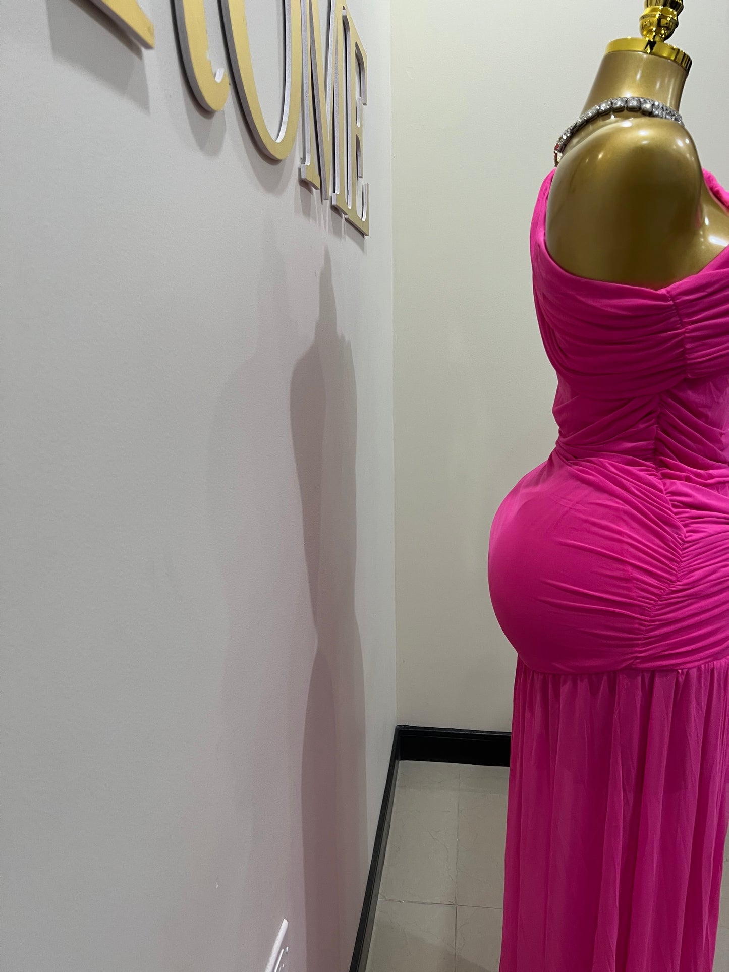Nara Michelle Angle Mesh Split Dress (Pink)