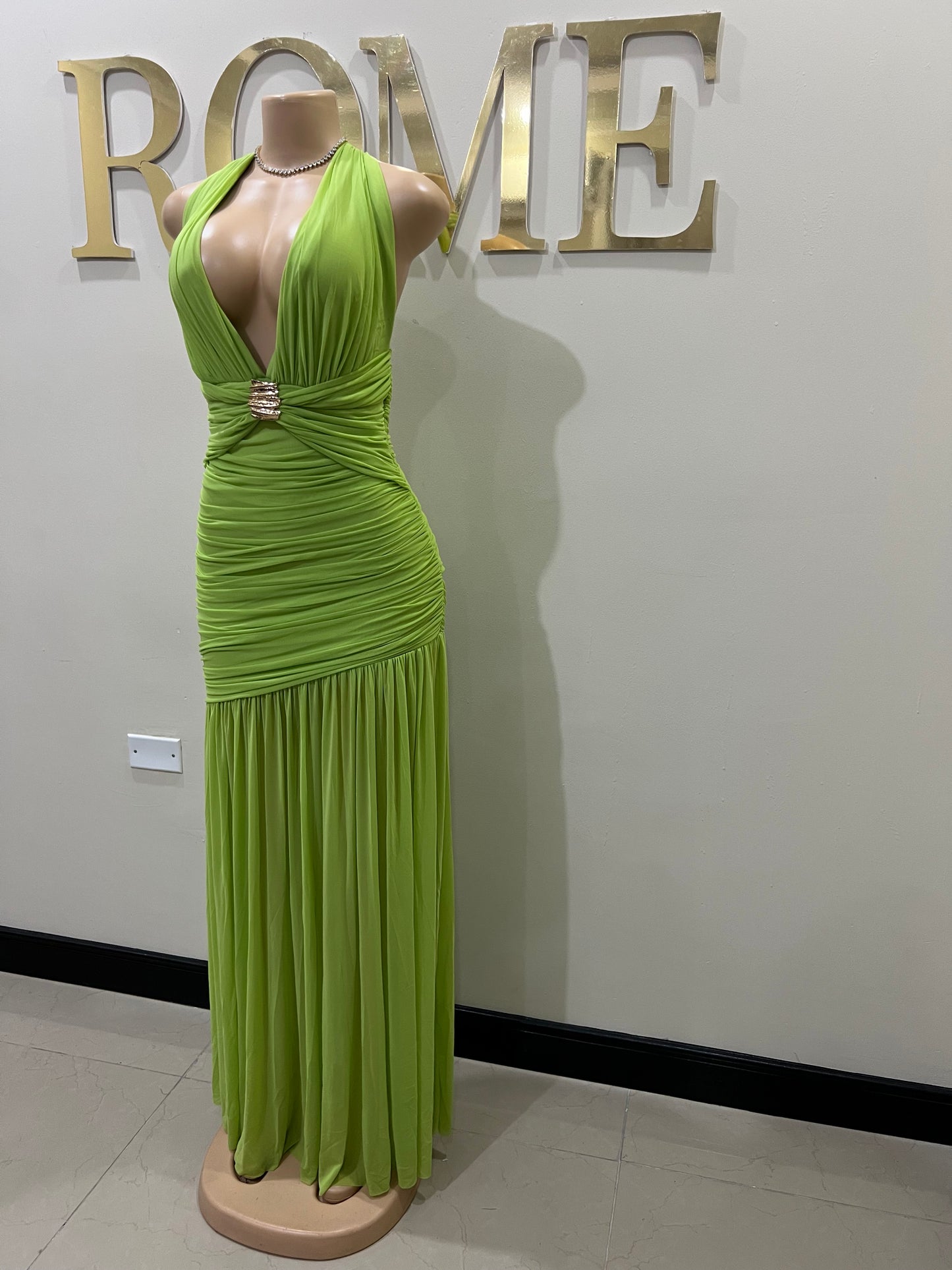 Michelle Eve Deep V Dress (Green)