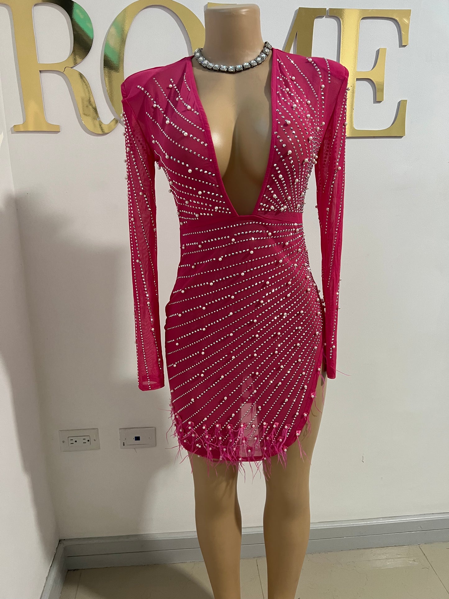 Ellie Slay Feather Dress (Pink)