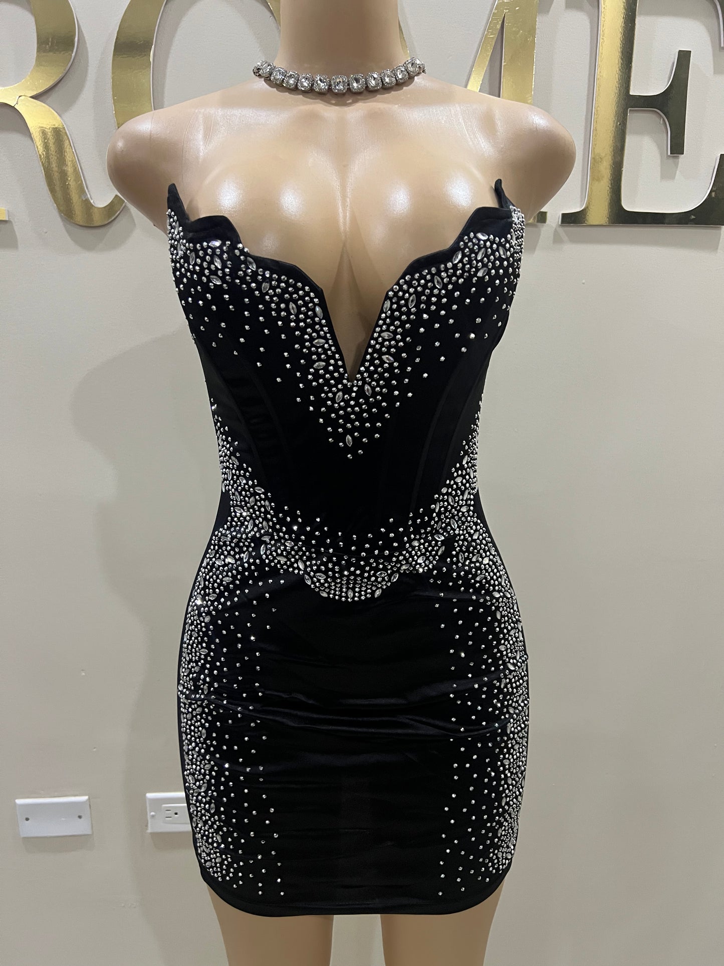 Eve Corset Crystal Dress (Black)