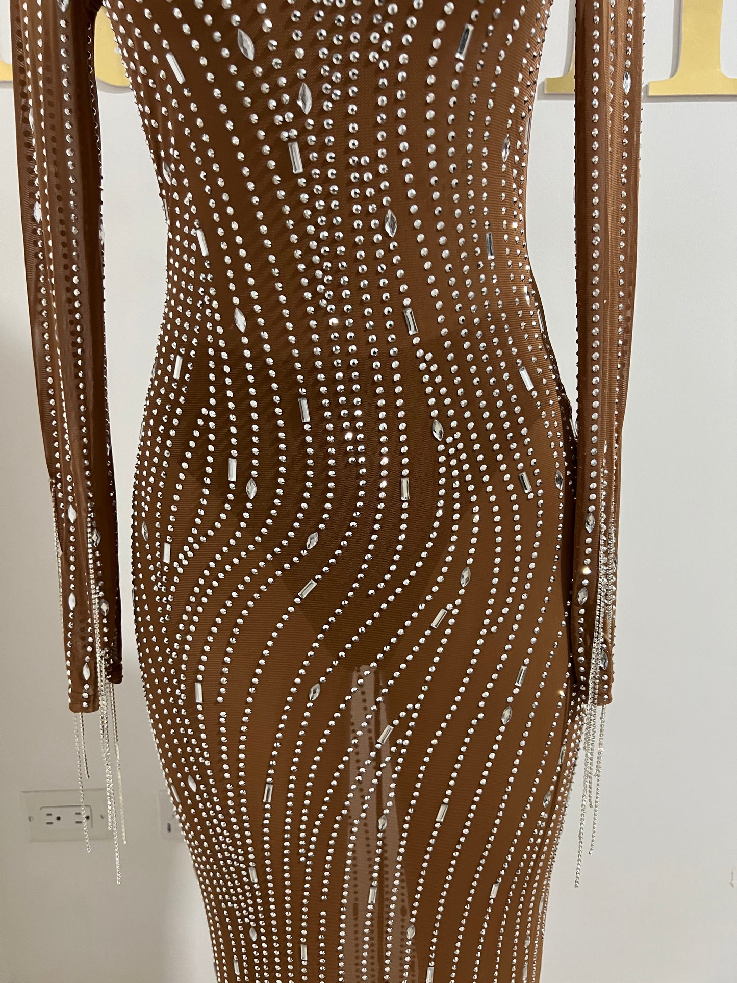 Ellie Swan Long Crystal Dress (Brown)