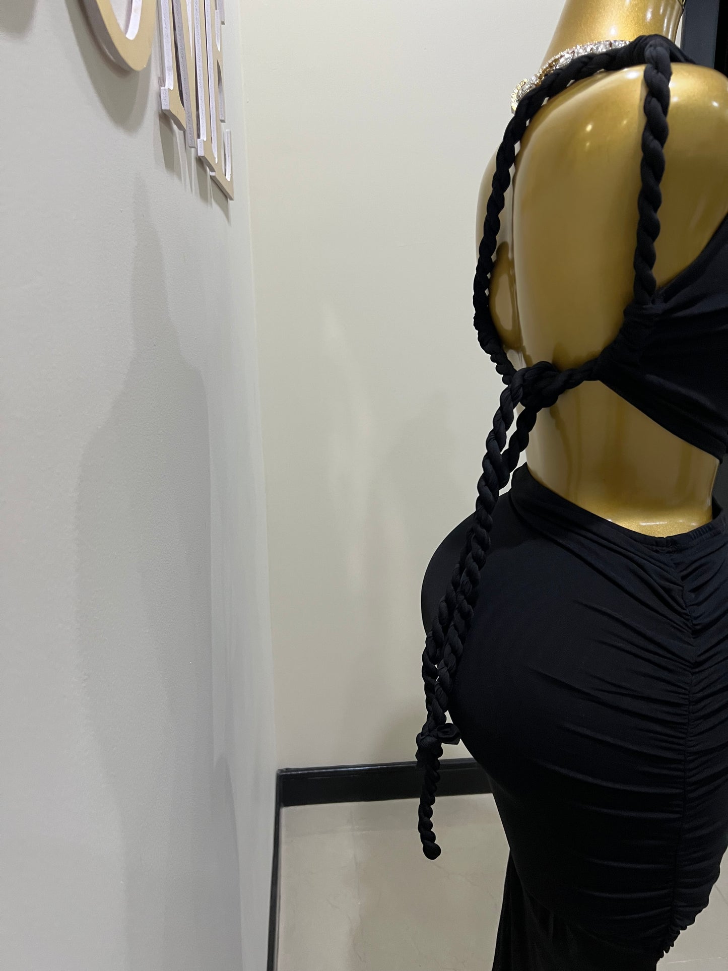 Emma Giselle Mesh Rope Dress (Black)