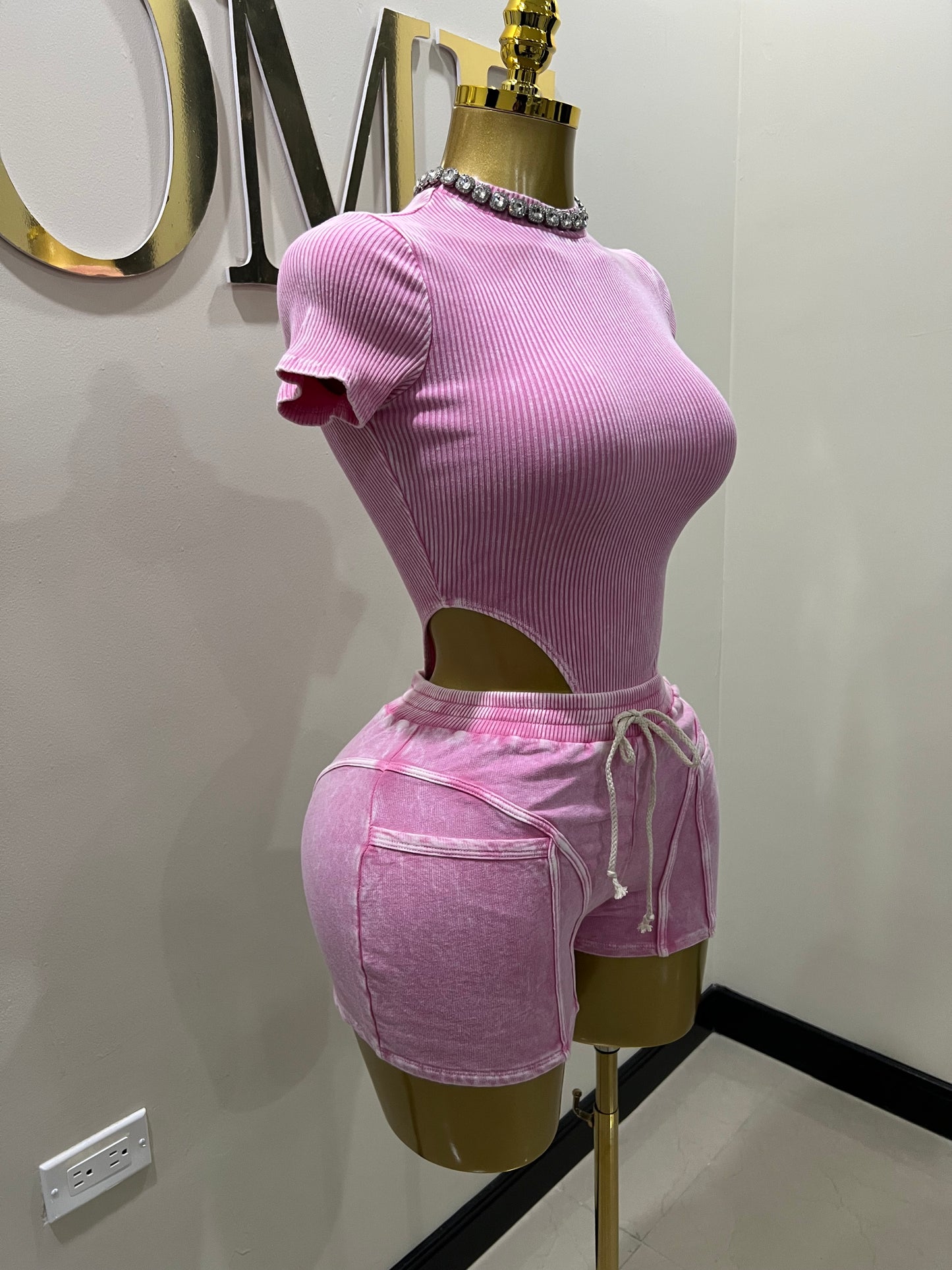 Tianna Bodysuit Shorts Set (Pink)