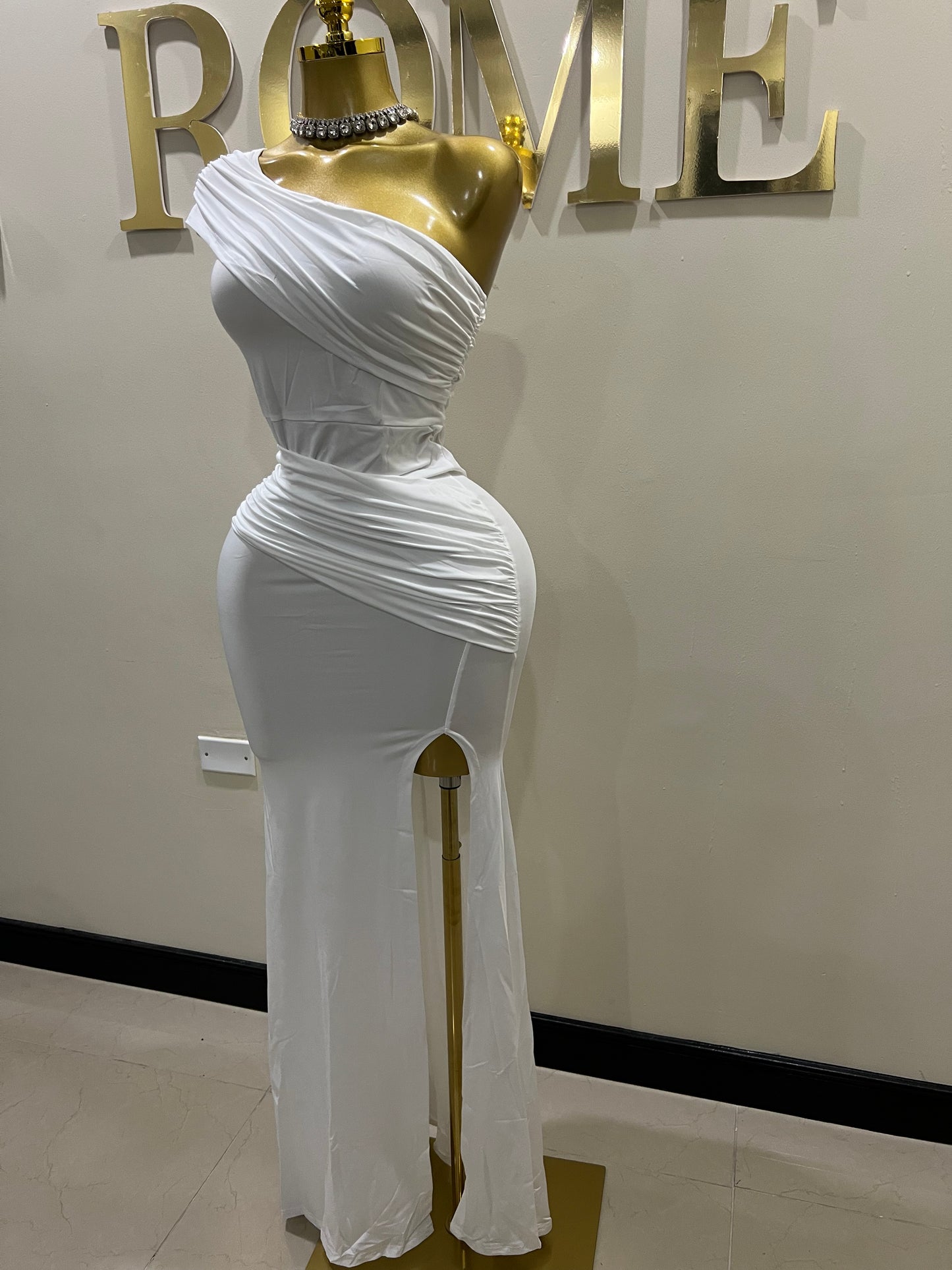 Kerry One Shoulder Vibe Dress (White)