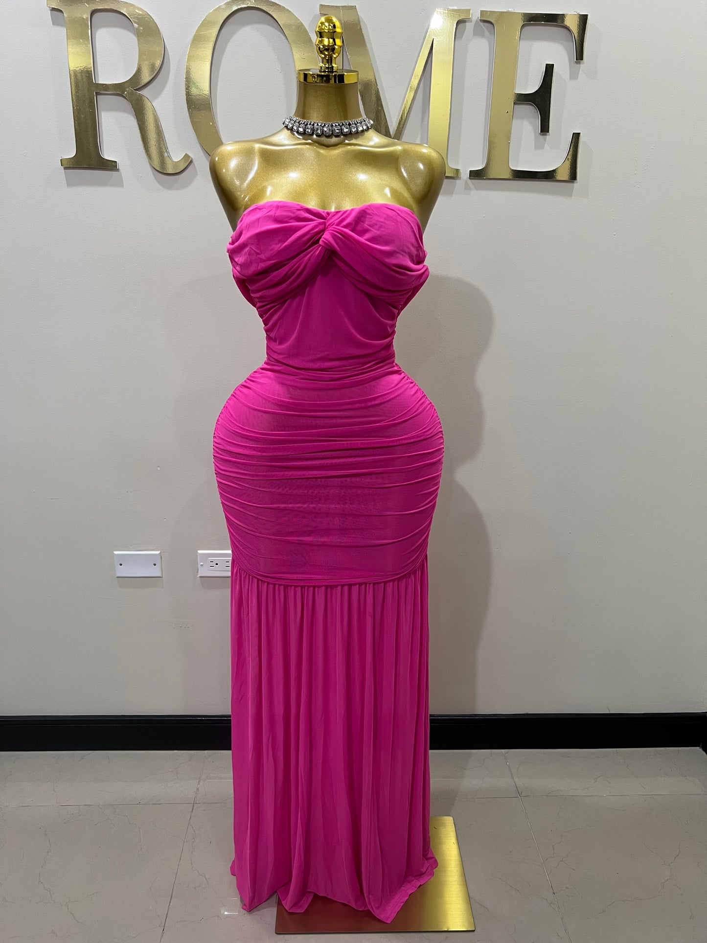 Sophie Off Shoulder Mesh Dress (Pink)