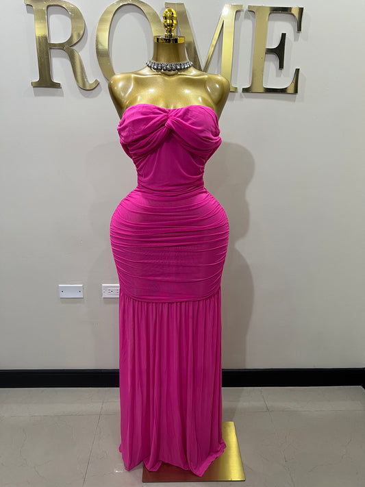 Sophie Off Shoulder Mesh Dress (Pink)