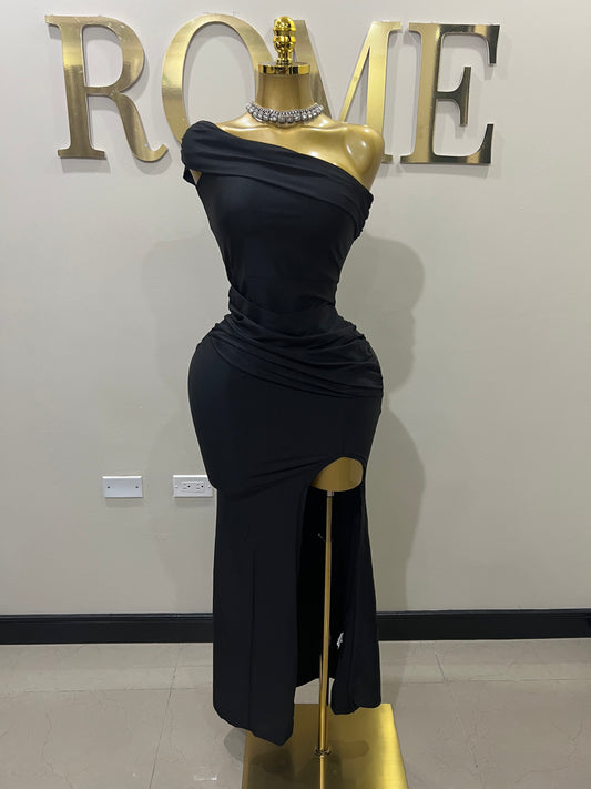 Kerry One Shoulder Dress (Black)