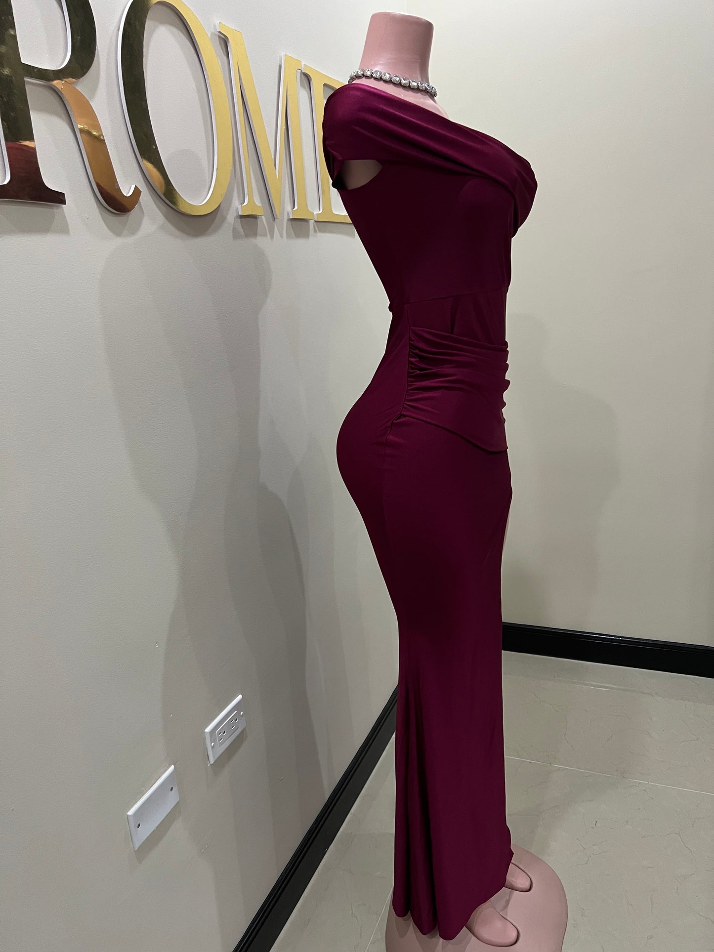 Kerry One Shoulder Dress (Deep Burgundy)