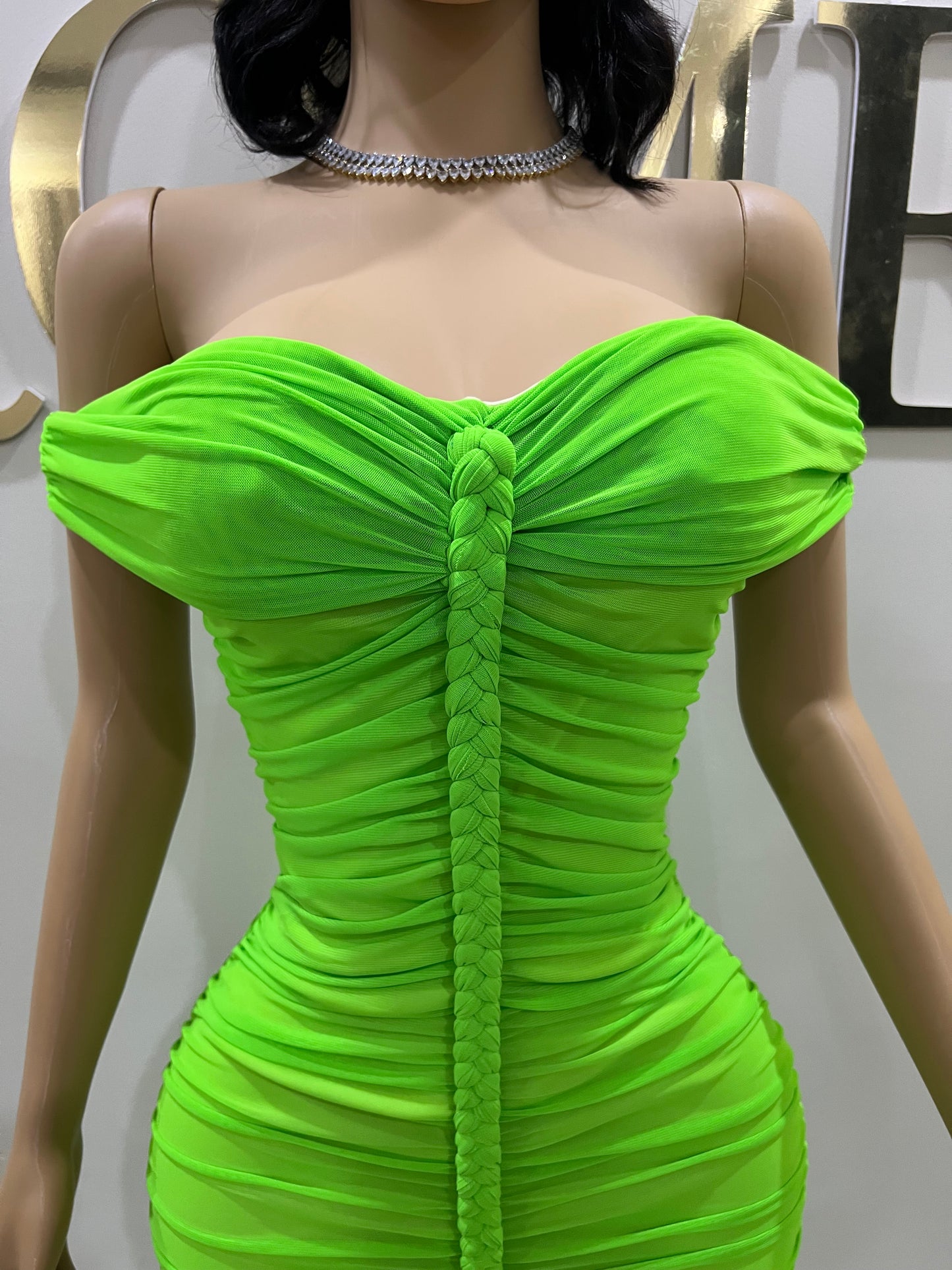 Sophie Off Shoulder Braided Dress (Green)