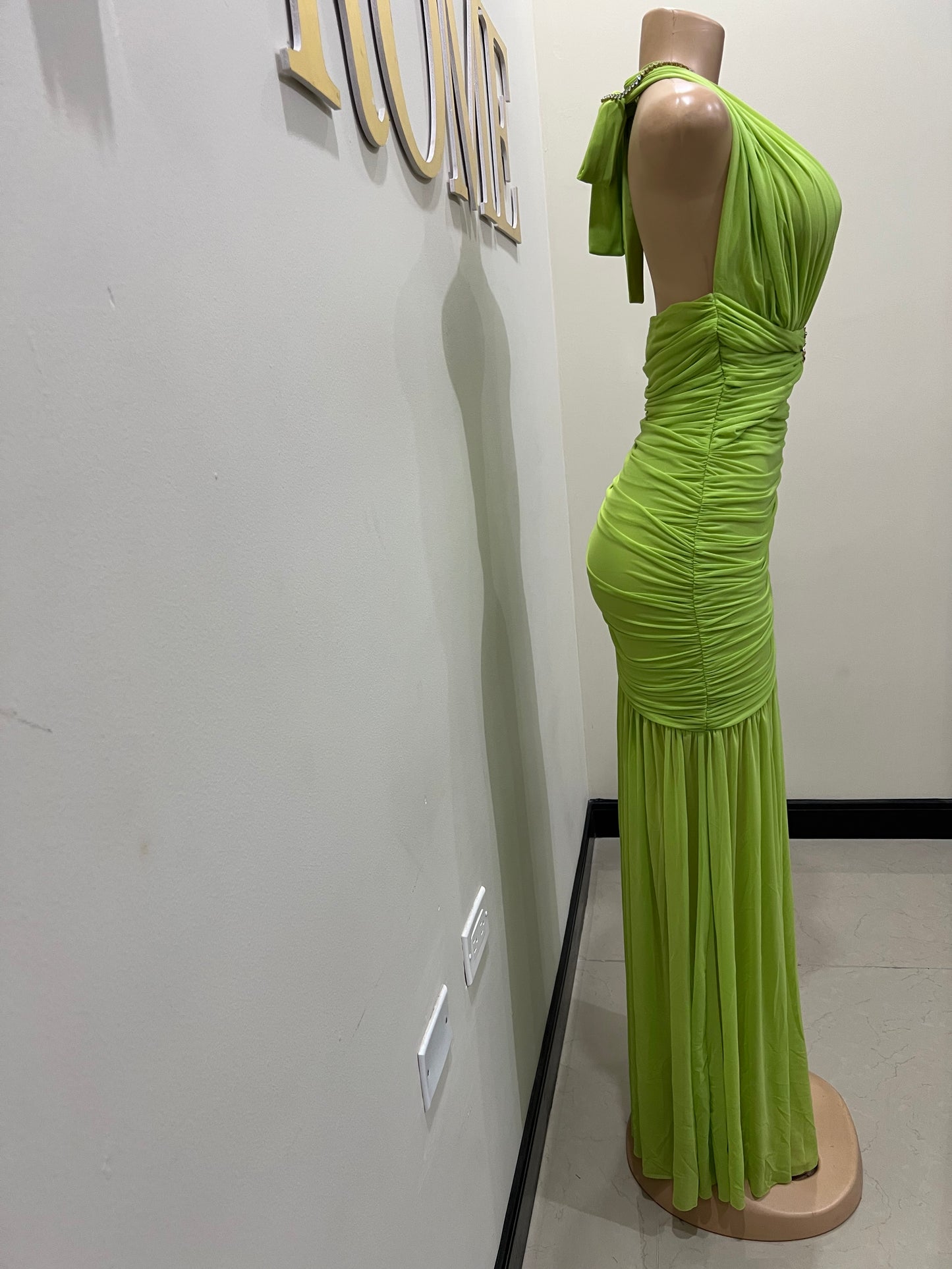 Michelle Eve Deep V Dress (Green)