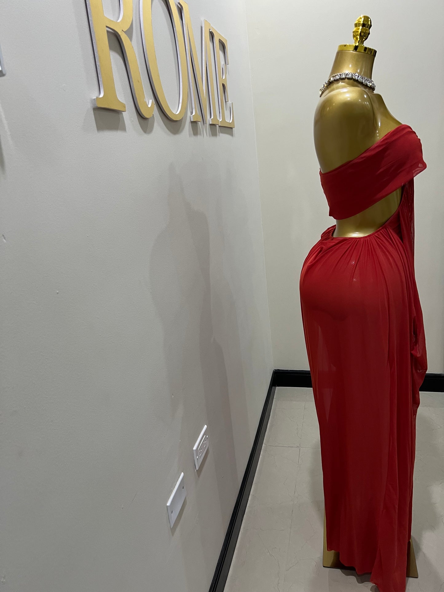 Ruby Mesh Dress (Brick Red)