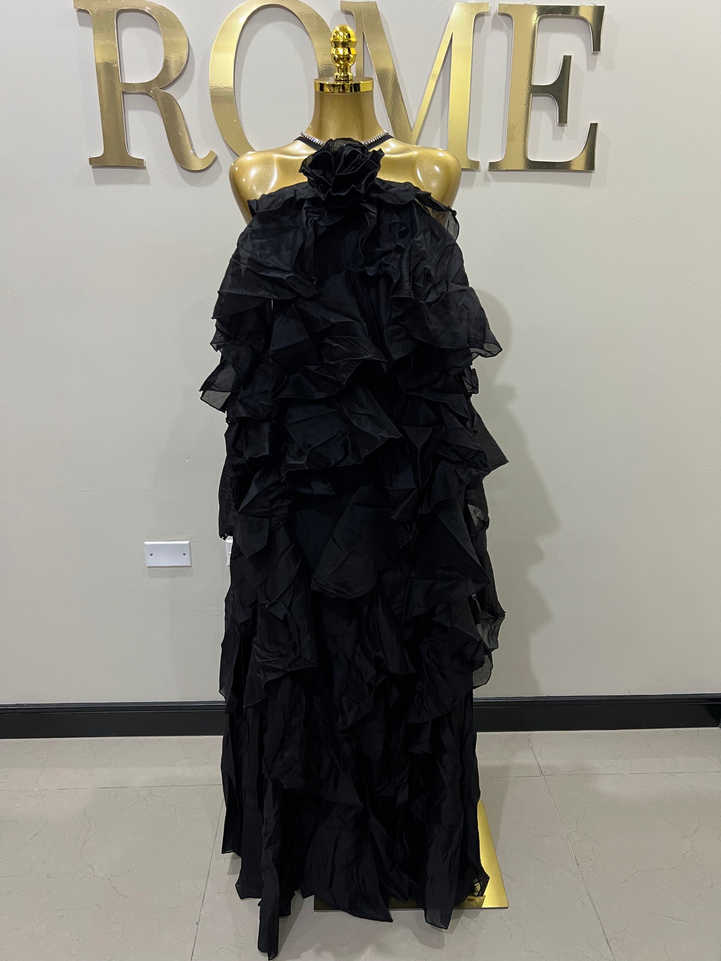 Rumi Chen Ruffle Long Dress (Black)