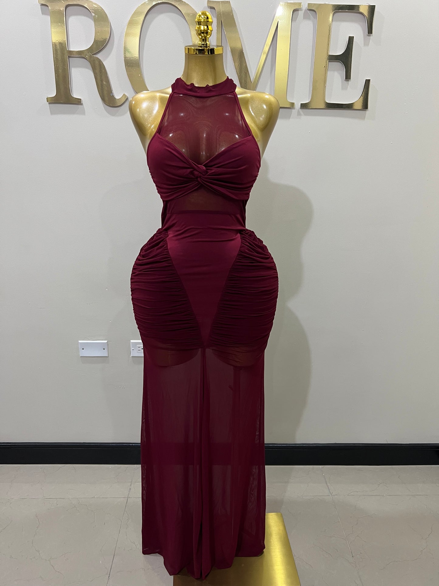 Sweetheart Side Nara Halter Dress (Burgundy)