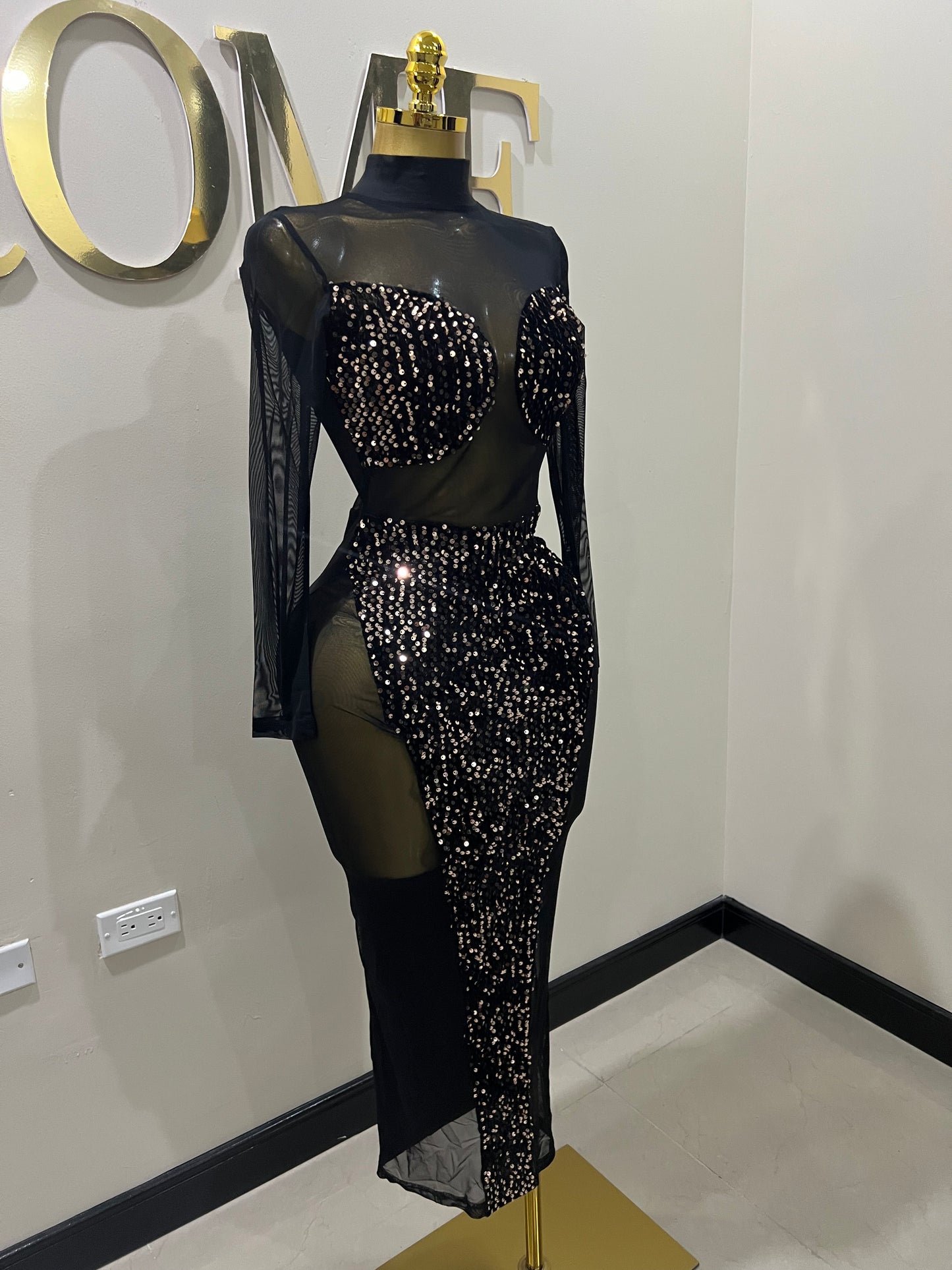 Leah Sequin Dress (Brown)