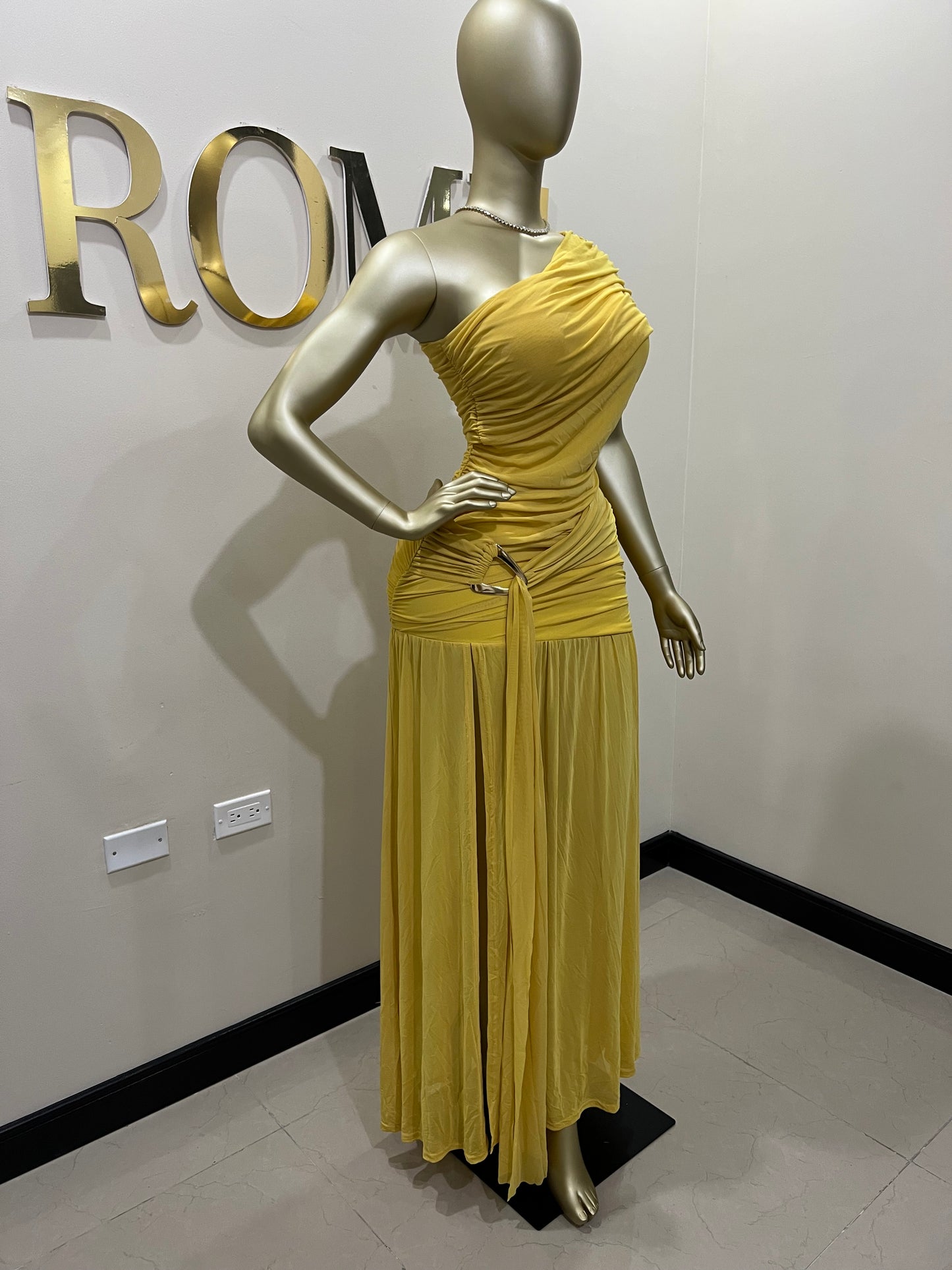 Nara Michelle Angle Mesh Split Dress (Yellow)