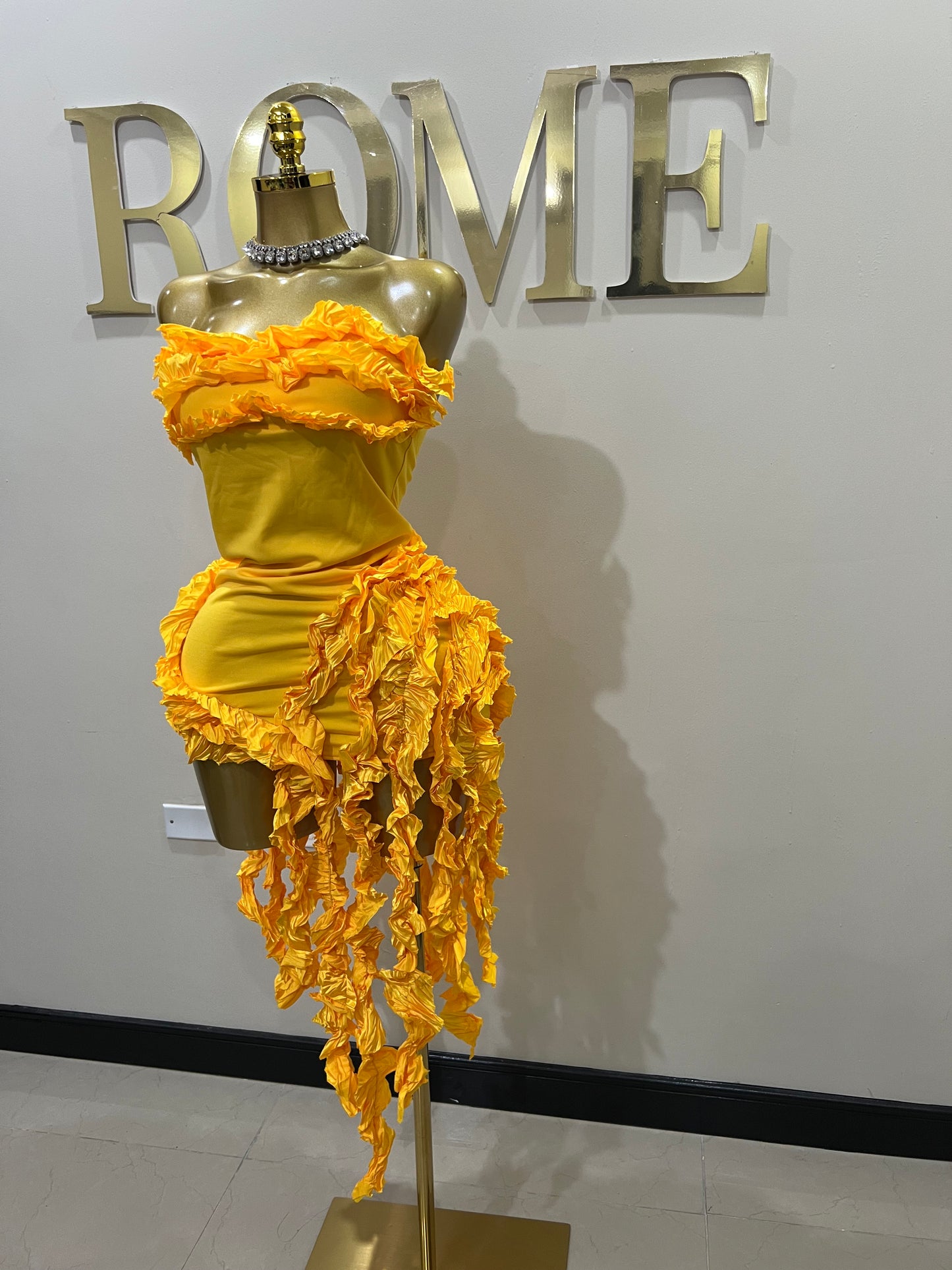 Kate Rouched Mini Dress (Yellow)