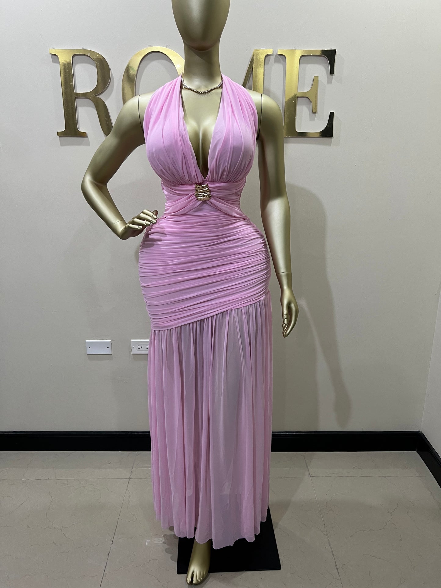 Michelle Grace Eve Deep V Dress (Pink)