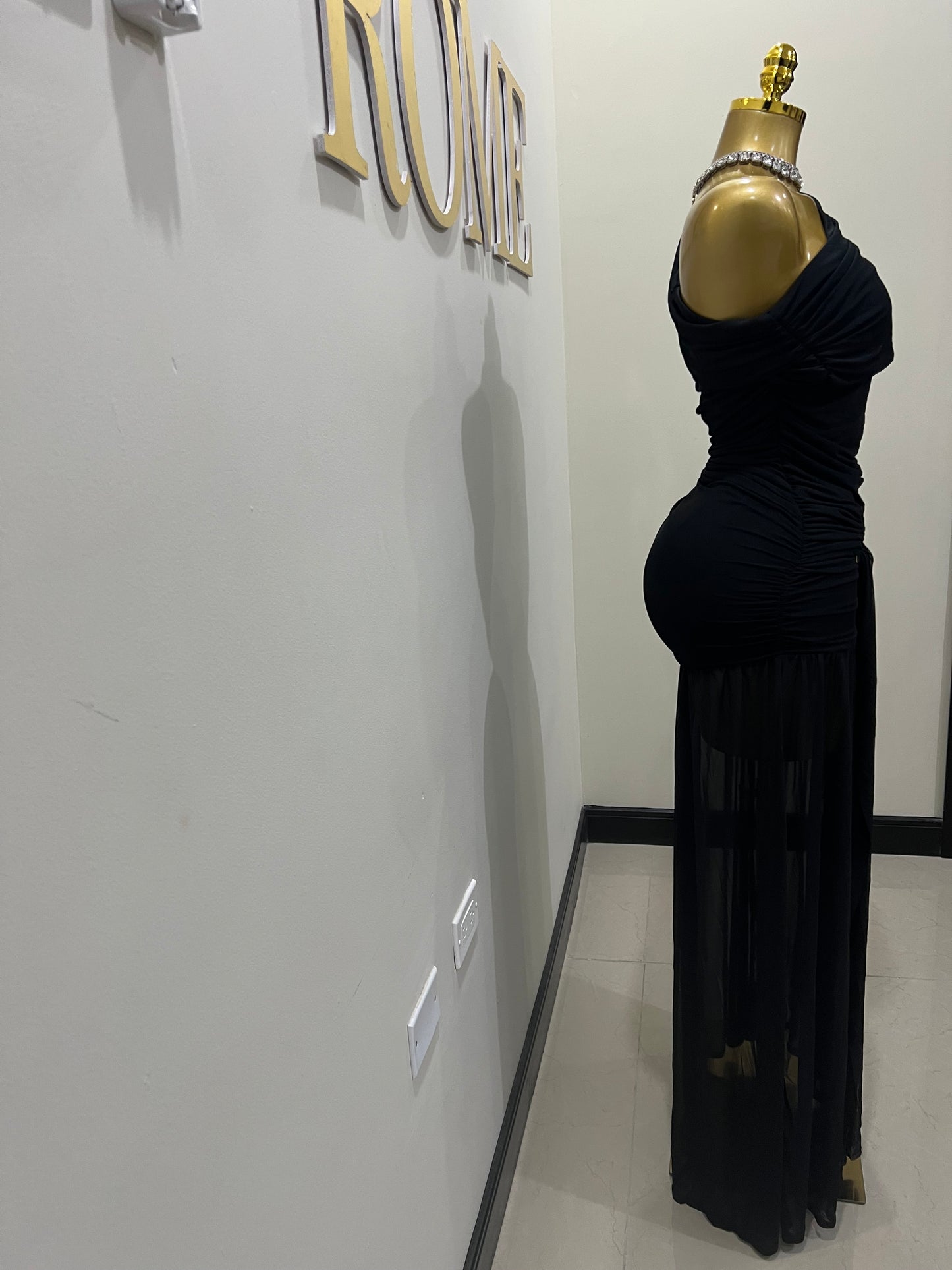 Nara Michelle Angle Mesh Split Dress (Black)