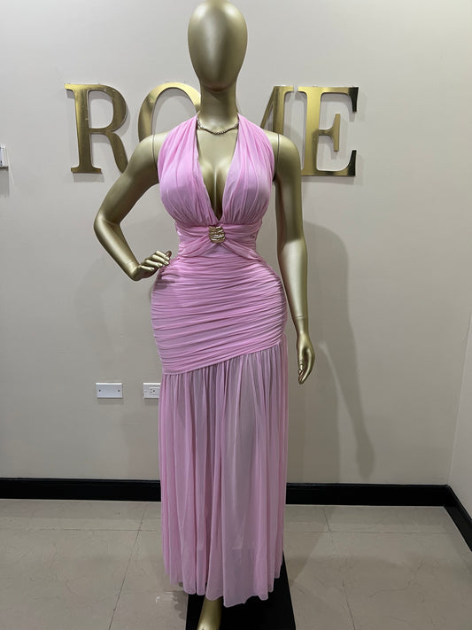 Michelle Grace Eve Deep V Dress (Pink)