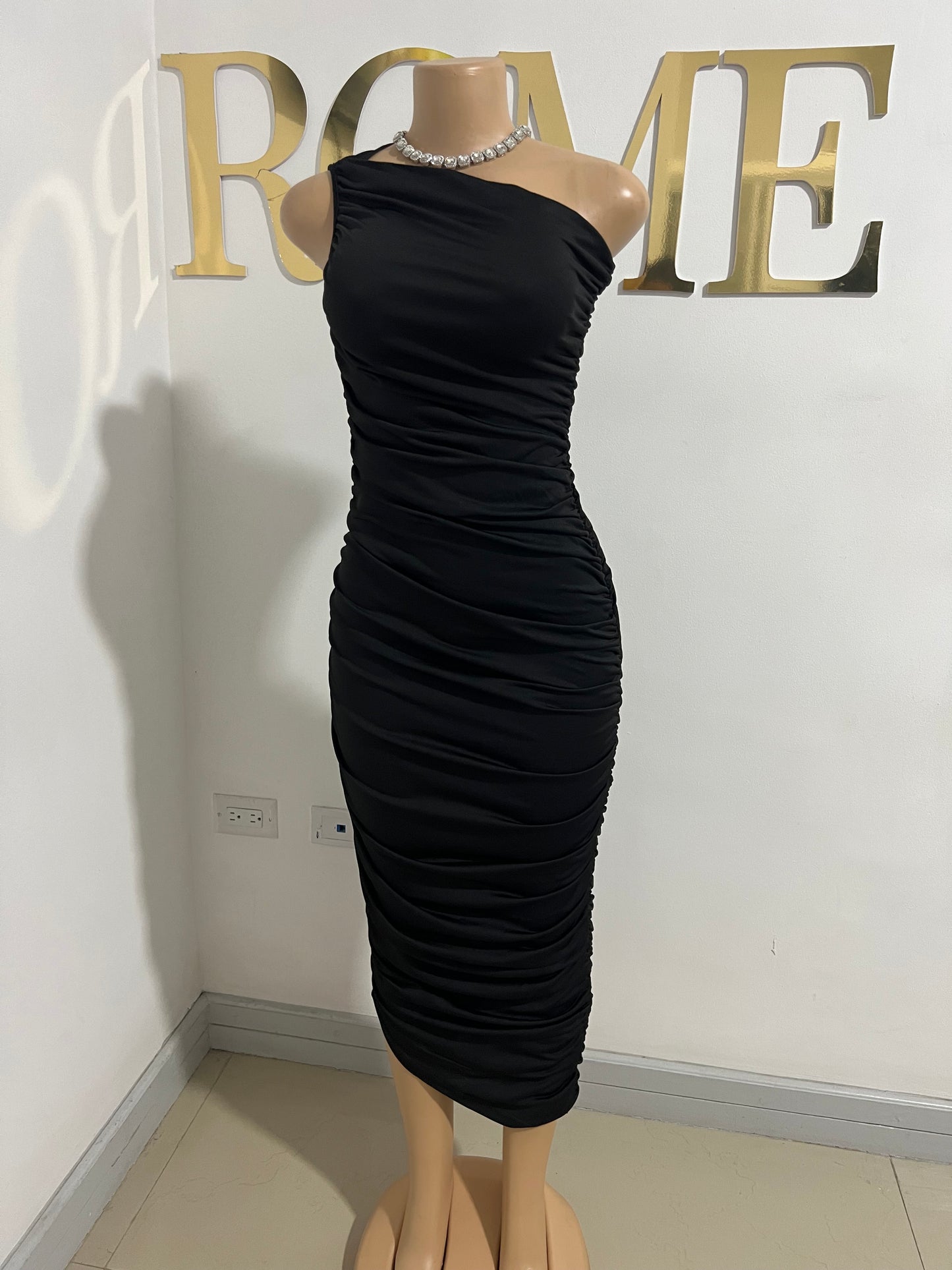 Porsha One Shoulder Dress (Black)