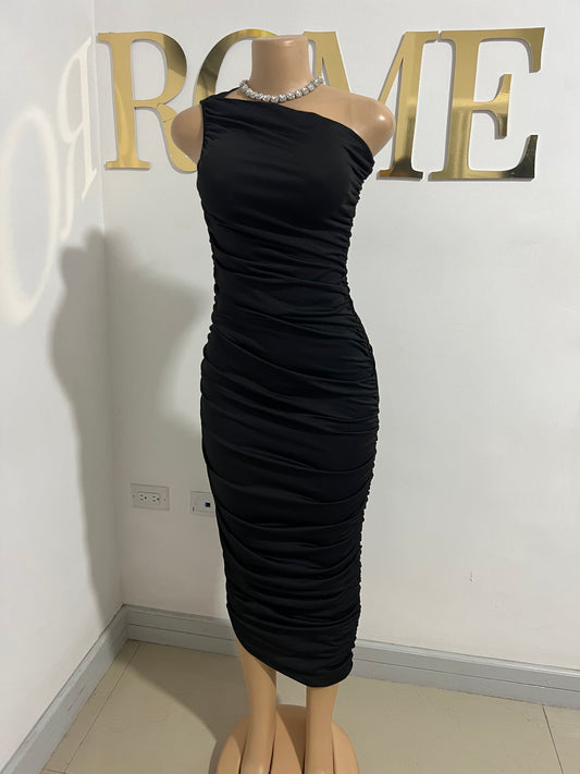 Porsha One Shoulder Dress (Black)