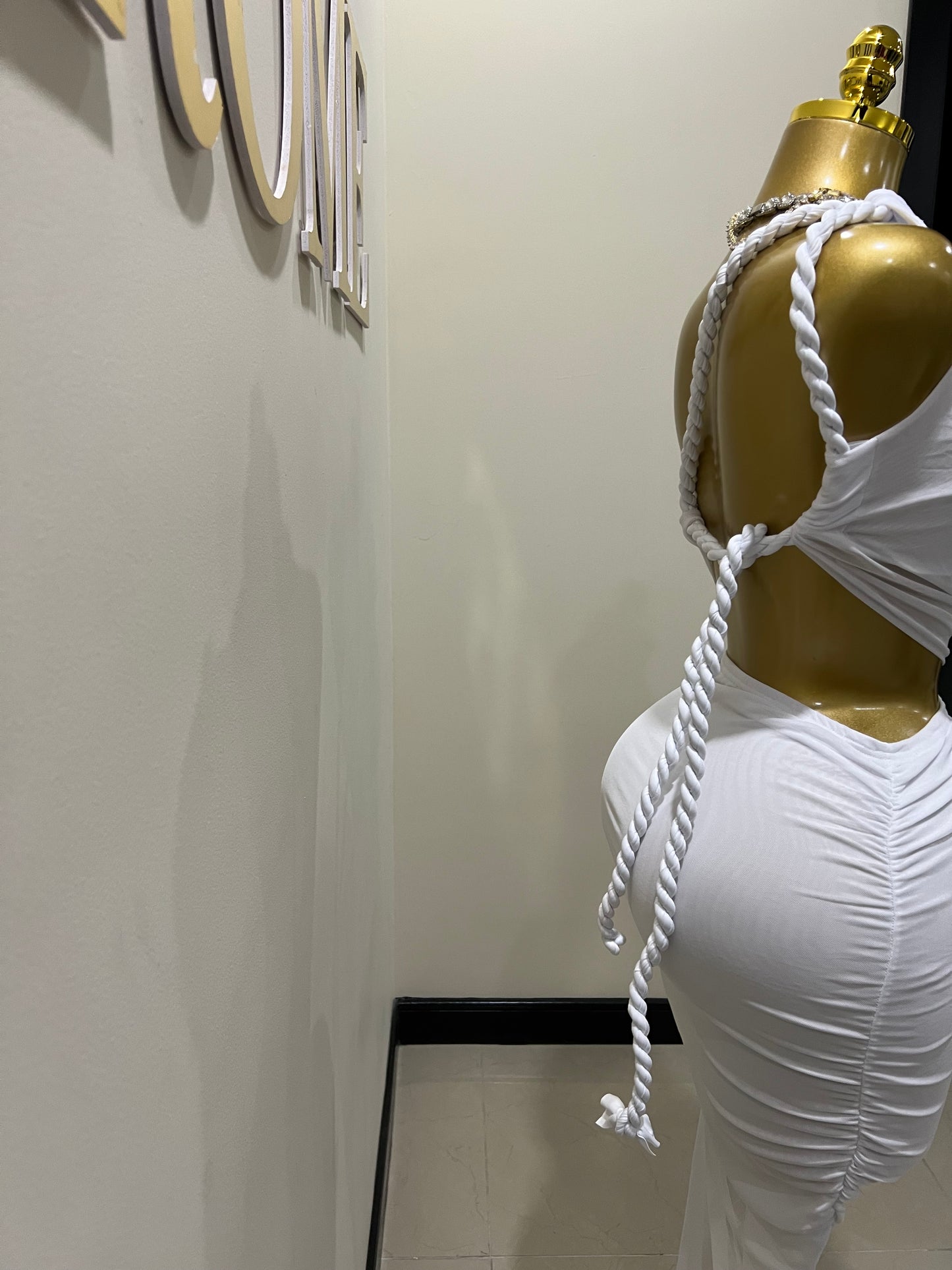 Emma Giselle Mesh Rope Dress (White)