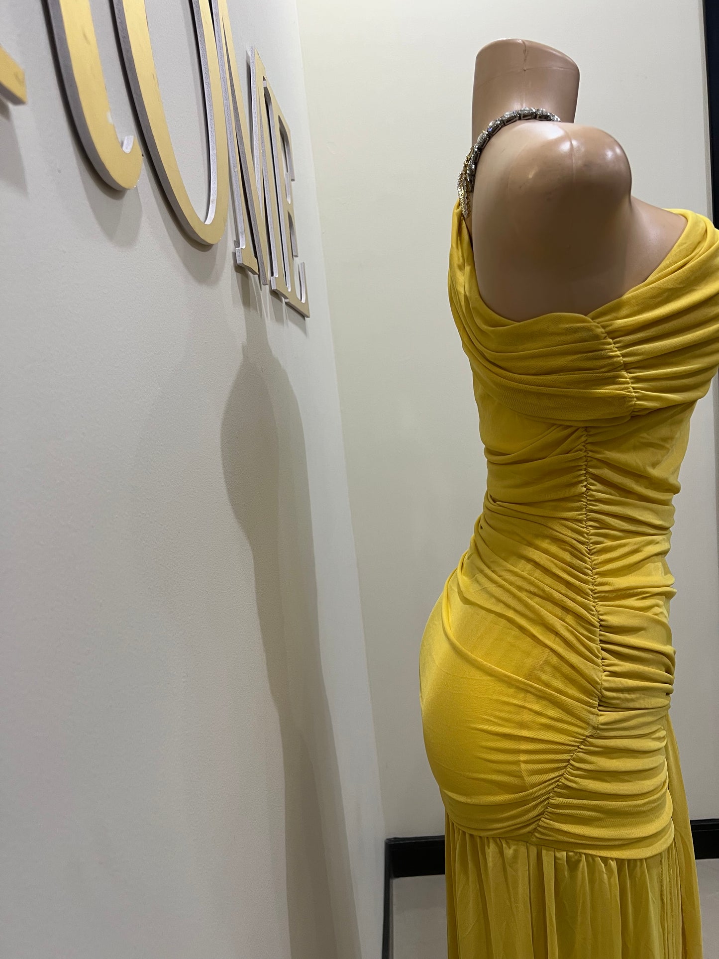 Nara Michelle Angle Mesh Split Dress (Yellow)