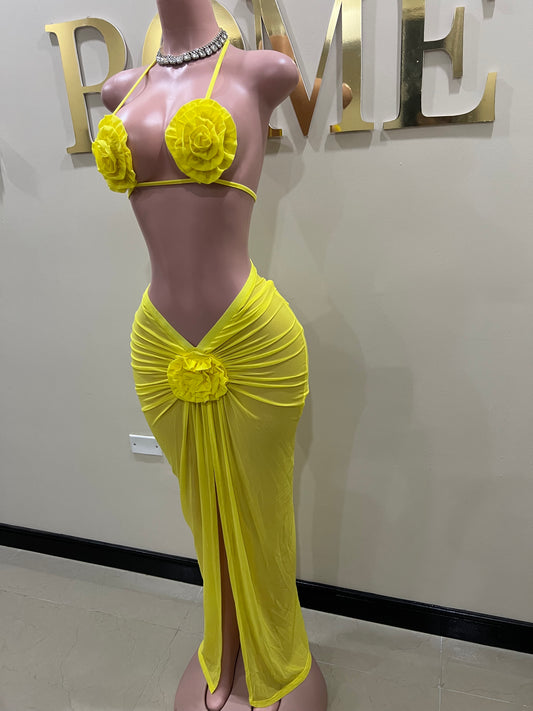 Cassie Flower 3 Pcs Mesh Skirt Set (Yellow)