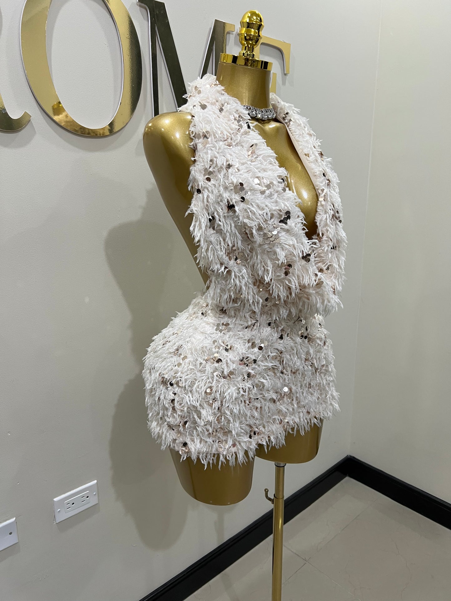 Cassie Fur Dress (Beige)